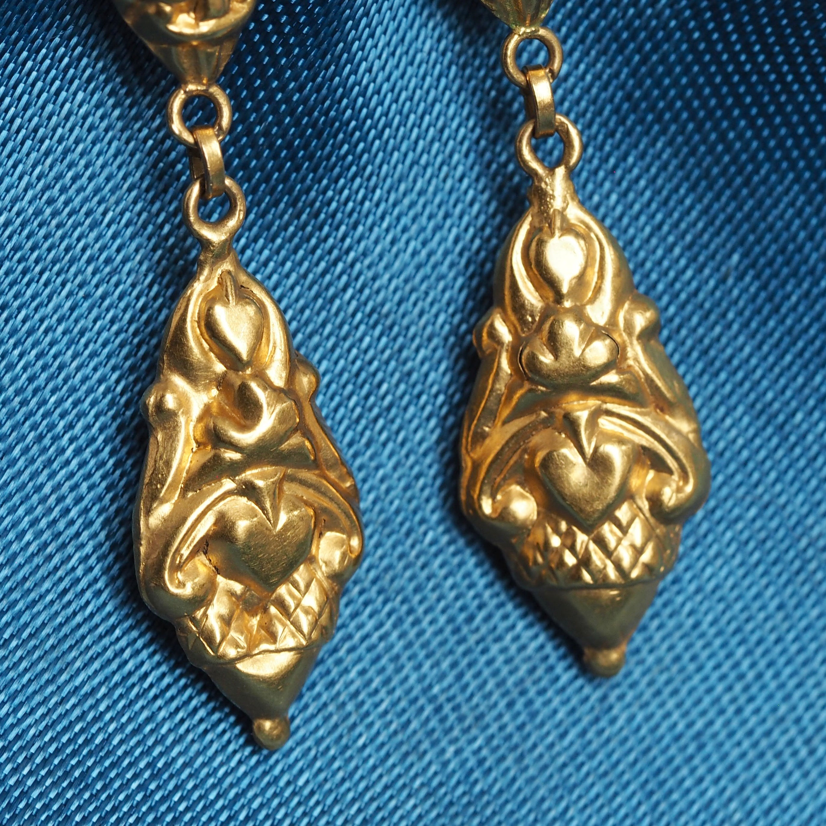 Antique Portuguese 19k Gold Repoussé Drop Earrings