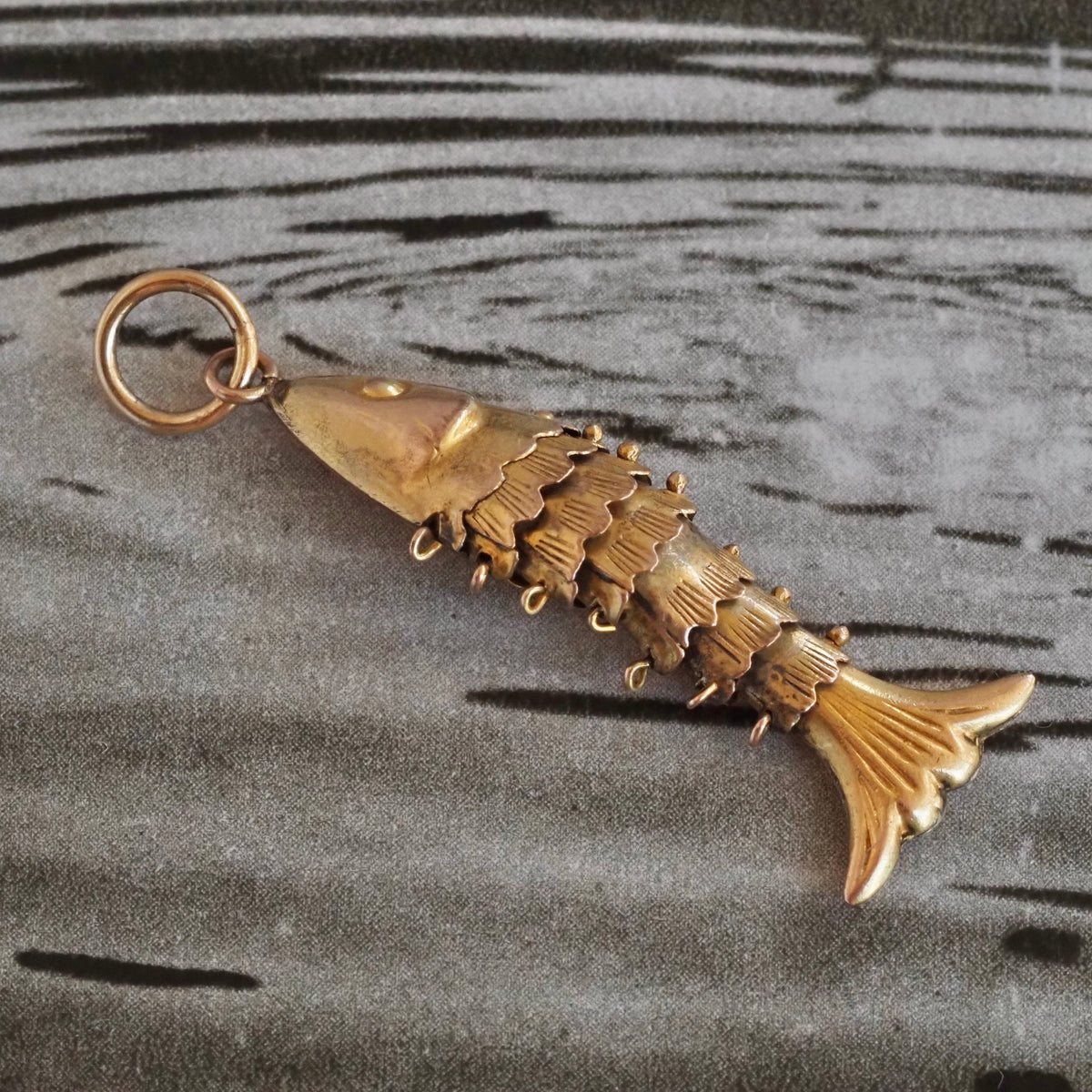 Vintage Articulated Fish 14k Gold Pendant