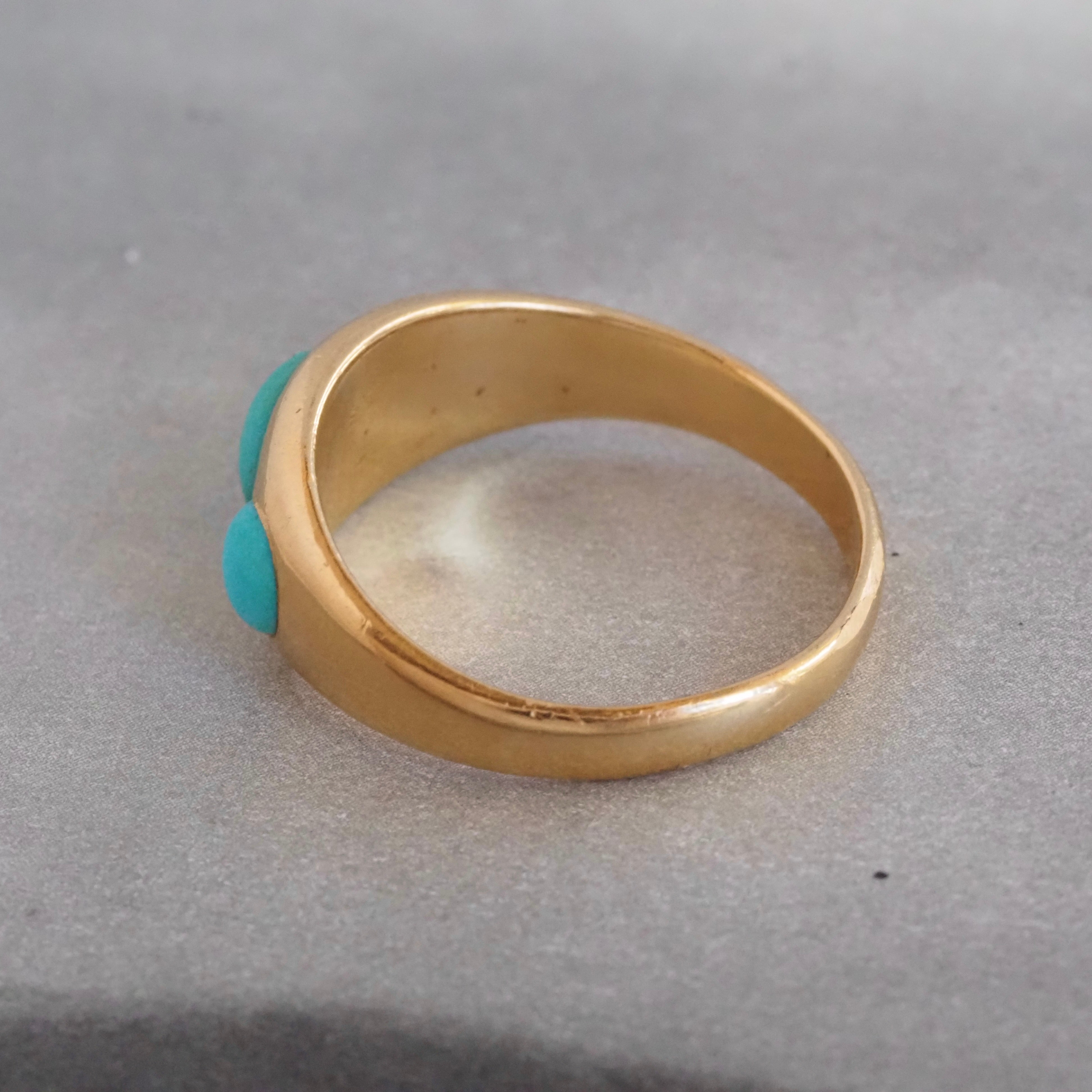 Antique Victorian Turquoise Flush Set Trilogy 18k Gold Ring