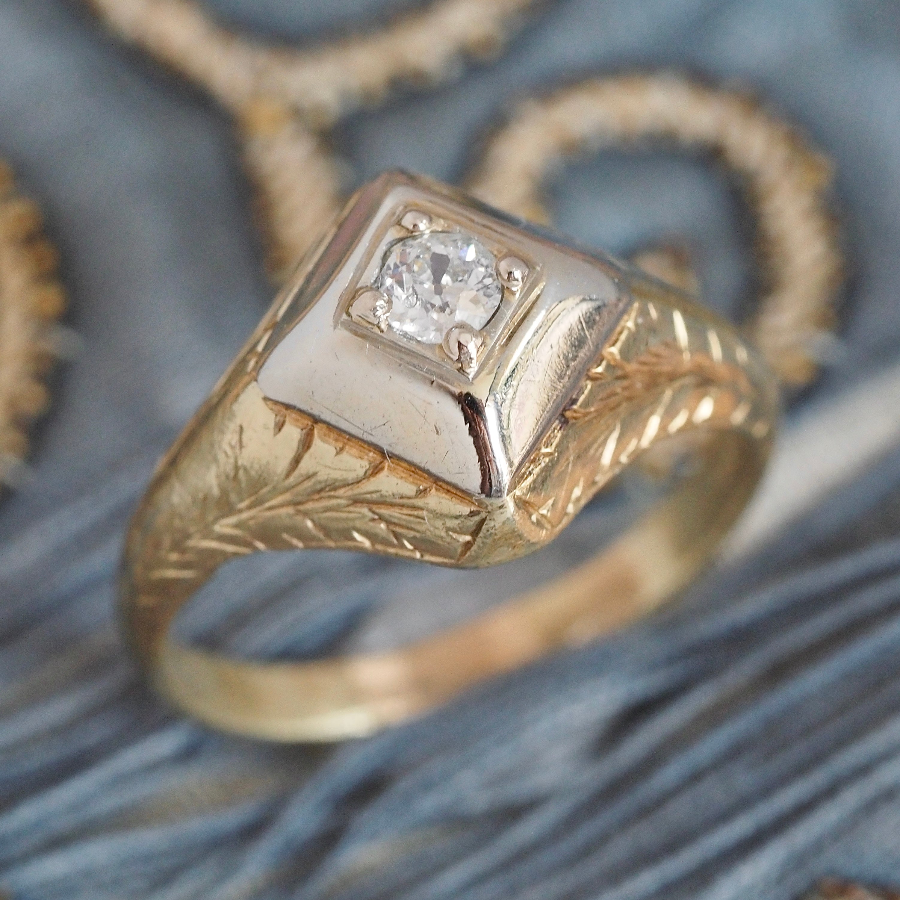 Antique Art Deco 14k Yellow and White Gold Old European Cut Diamond Ring