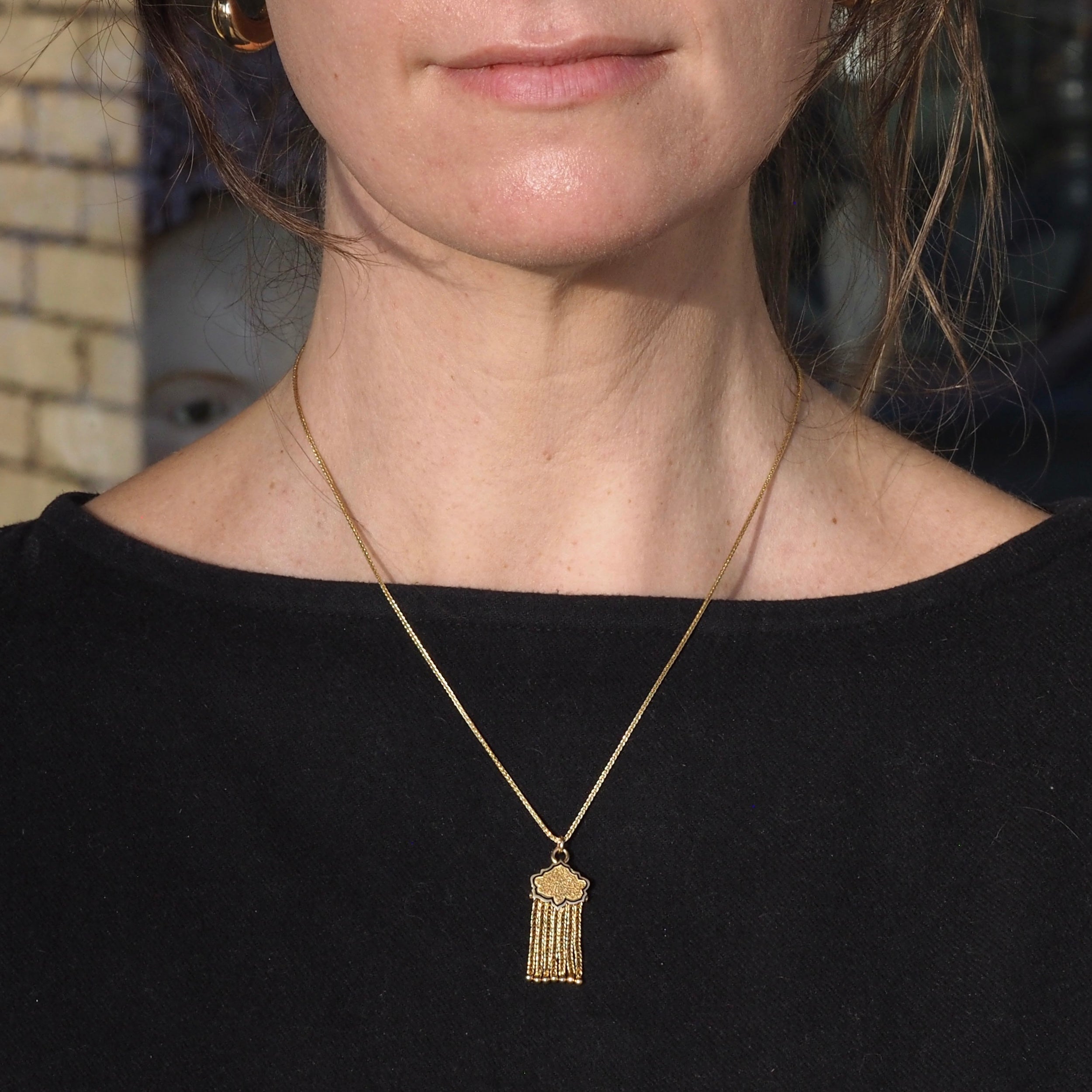 Antique Victorian 14k Gold Enamel Tassel Necklace