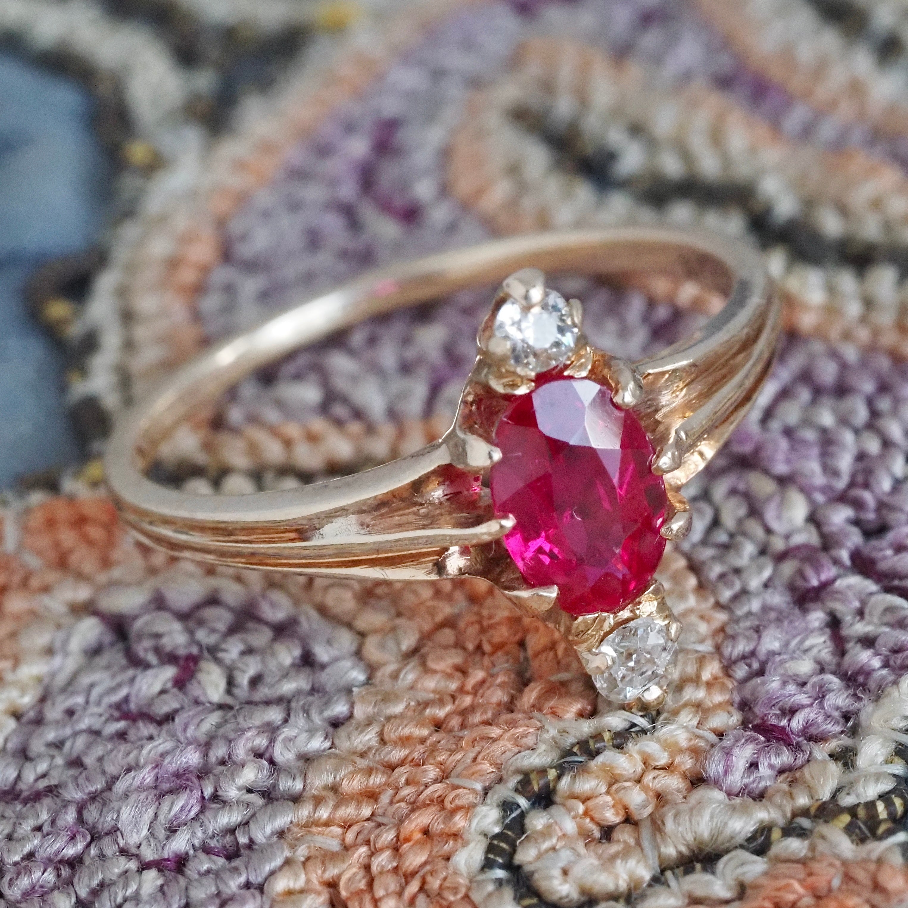 Antique Victorian Natural Ruby Old Mine Cut Diamond Marquis Ring