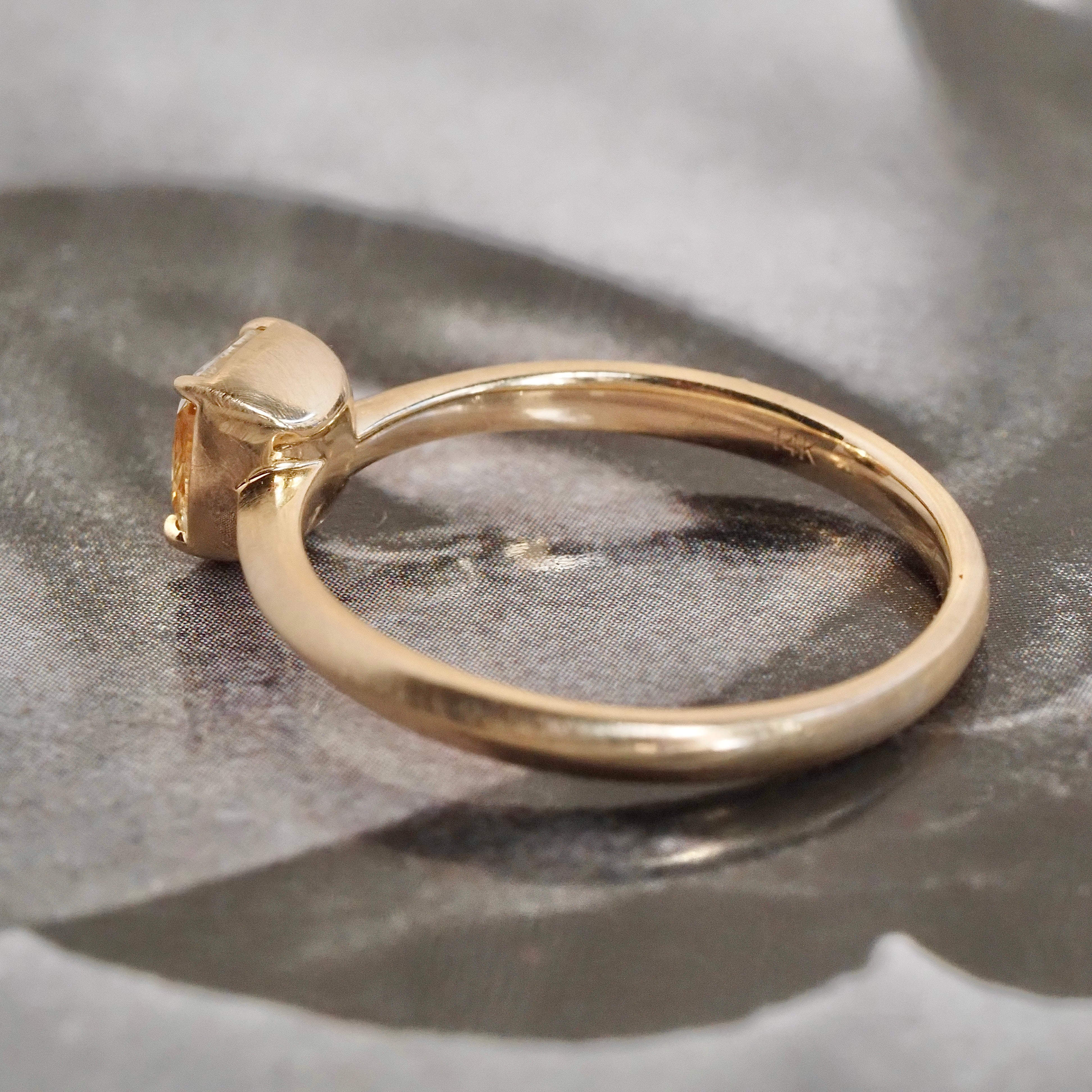 Yellow Cushion Brilliant Cut Diamond 14k Gold Knife Edge Set Solitaire Engagement Ring