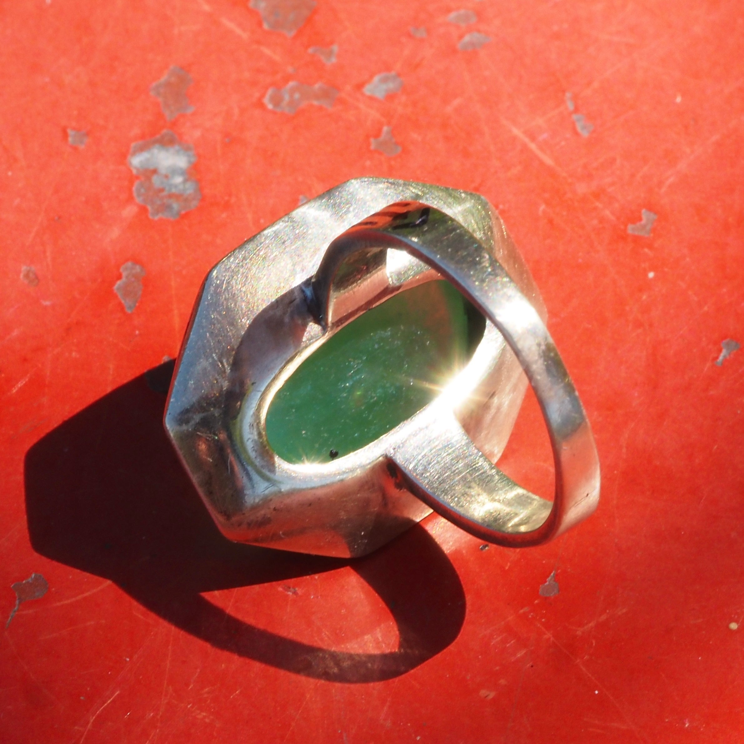Antique Art Deco Jade and Enamel 14k Gold Ring