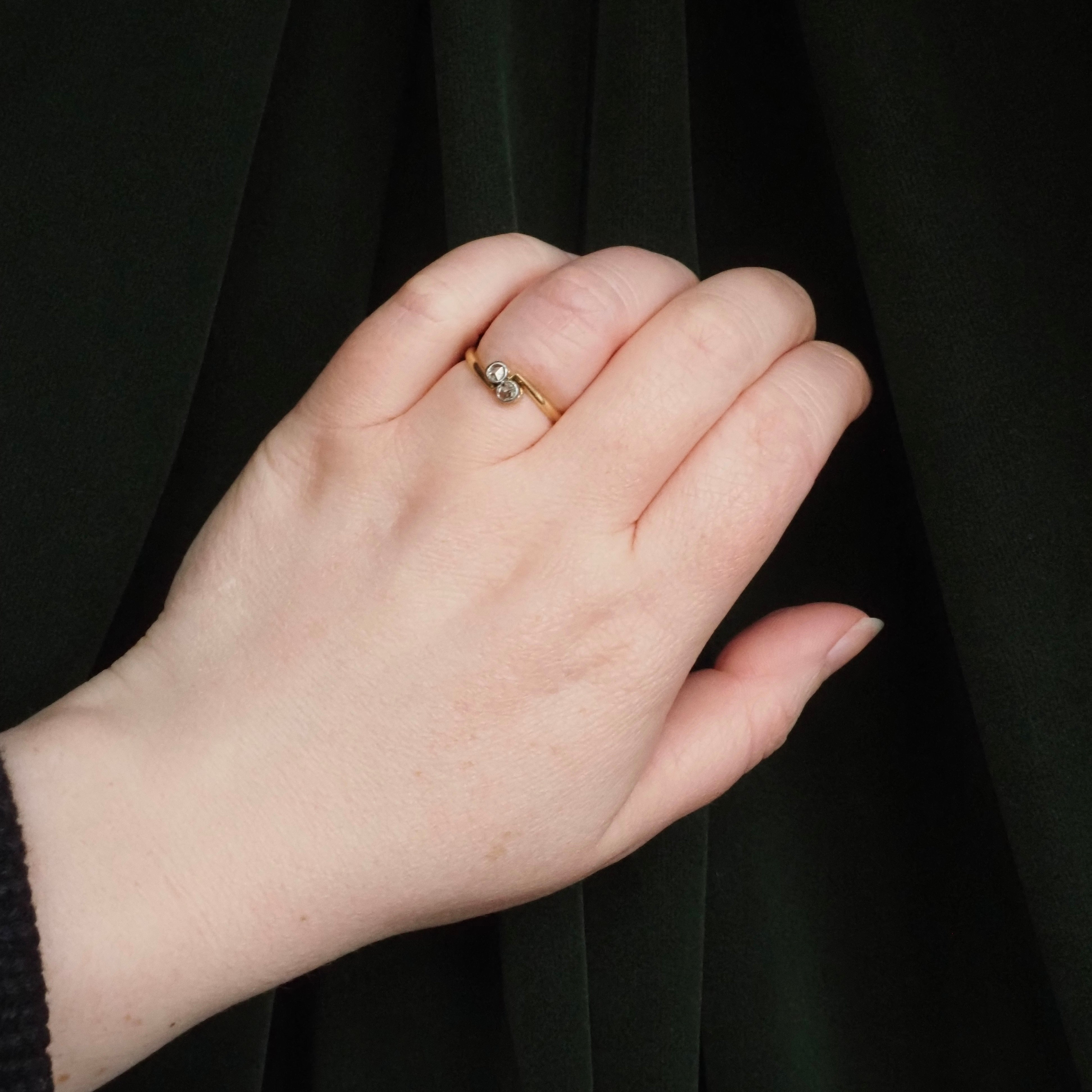 Antique Moi et Toi Rose Cut Diamond 18k Gold & Platinum Ring