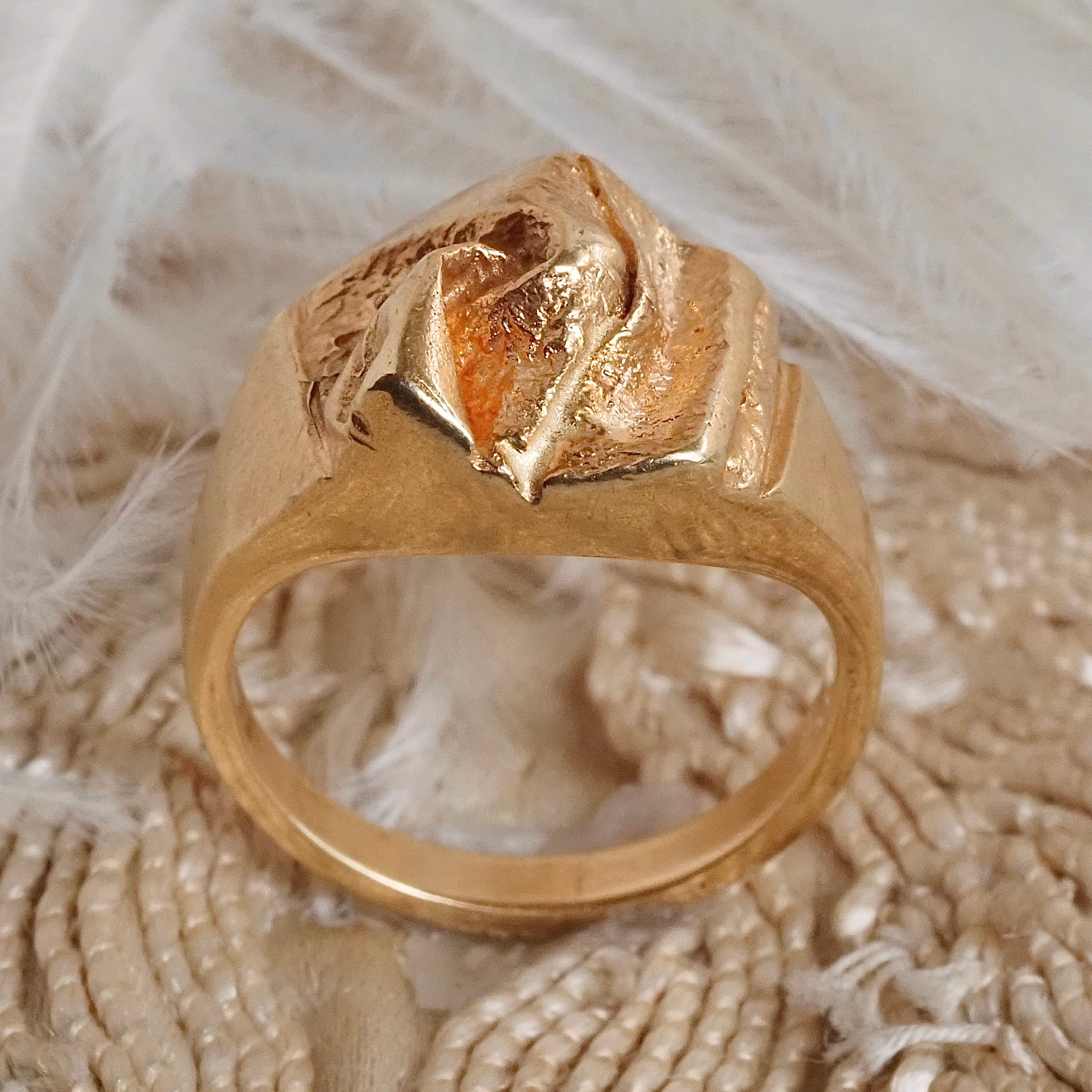 Vintage Scandinavian 14k Gold Brutalist Pinched Fabric Ring