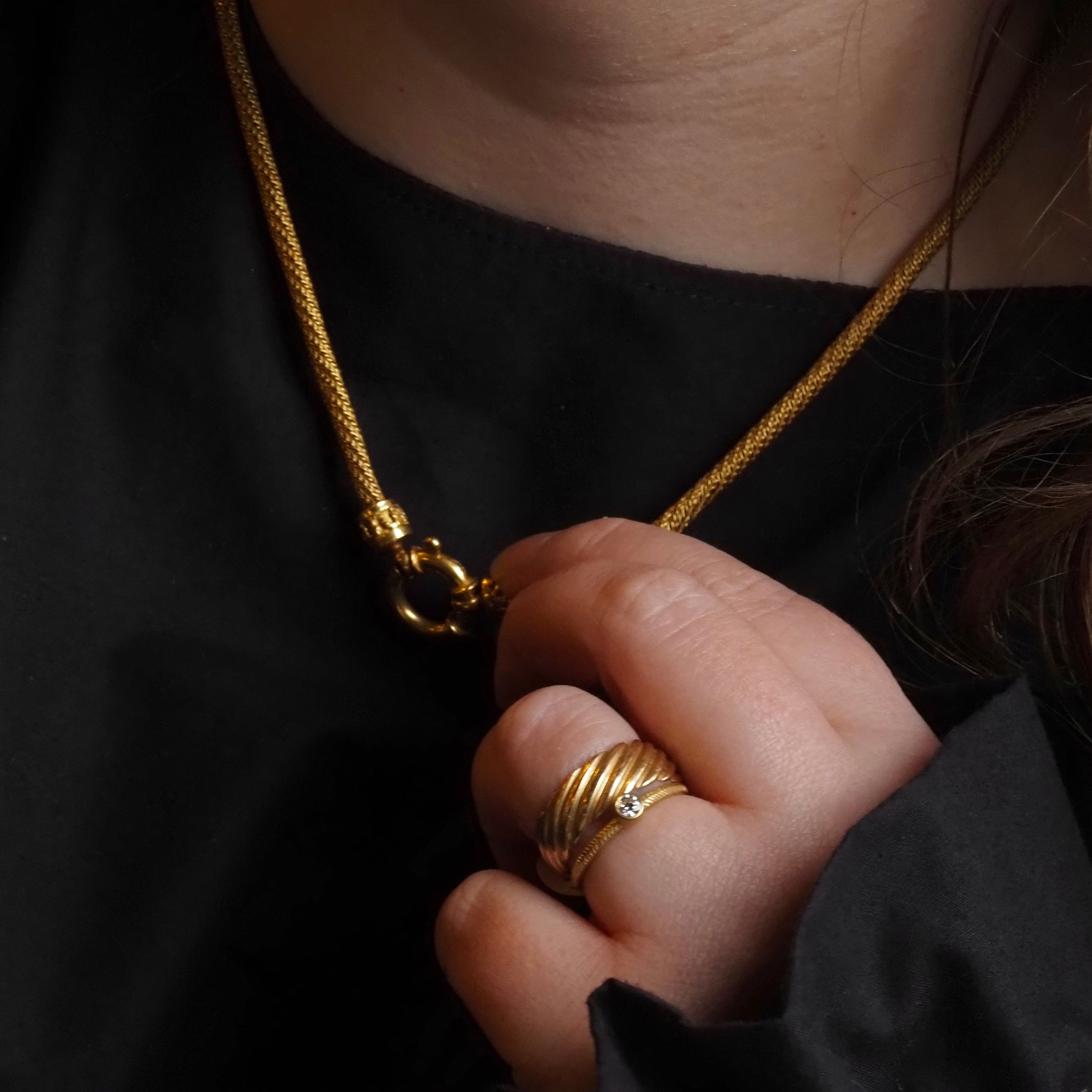 Portuguese 19k Gold Woven Ornate Beaded Vintage Station Necklace