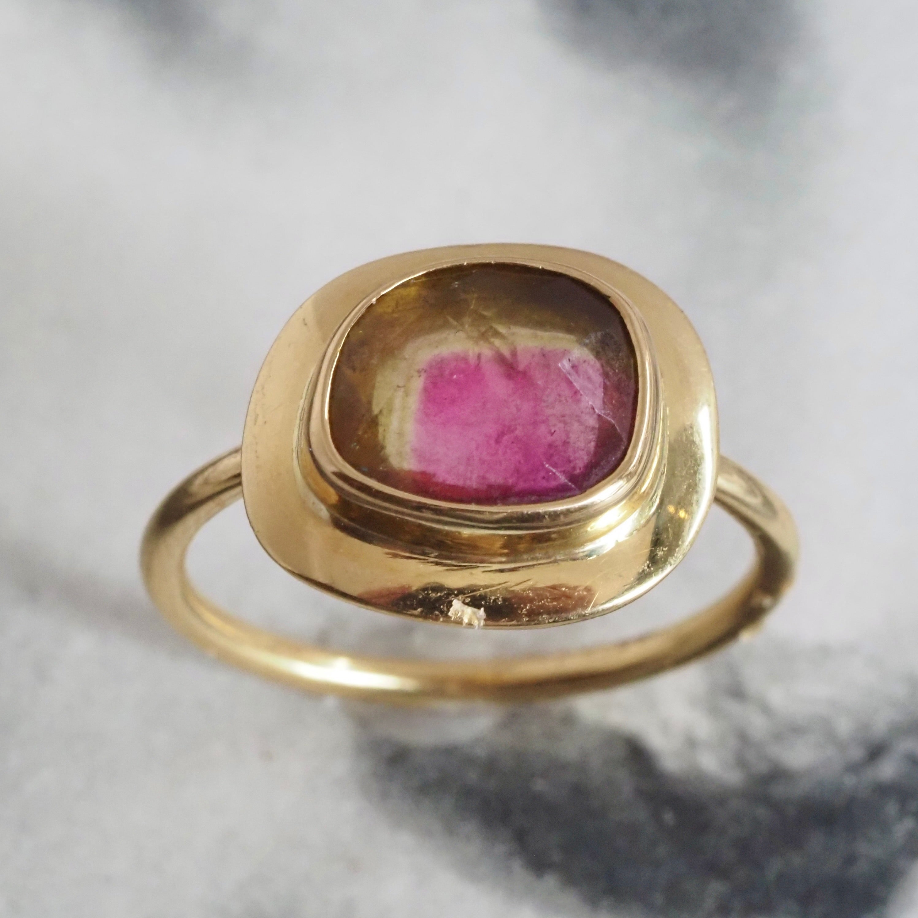 Watermelon Tourmaline 18k Gold Ring
