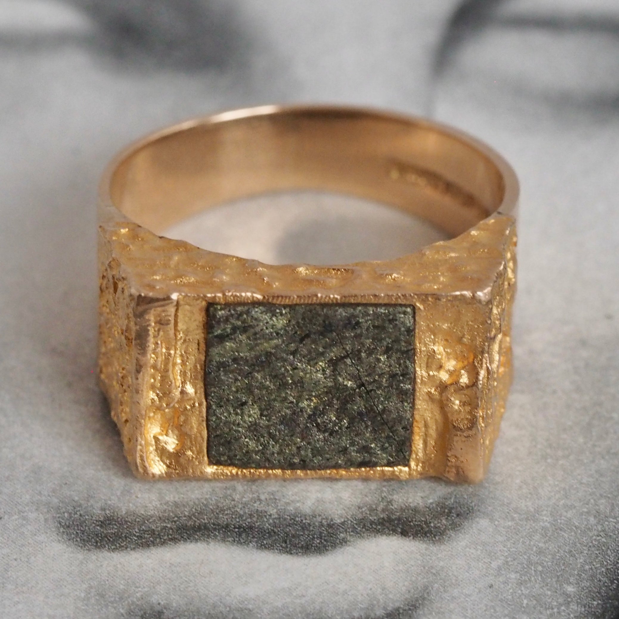 Vintage Modernist Pyrite and 14k Gold Ring by Björn Weckström for Lapponia