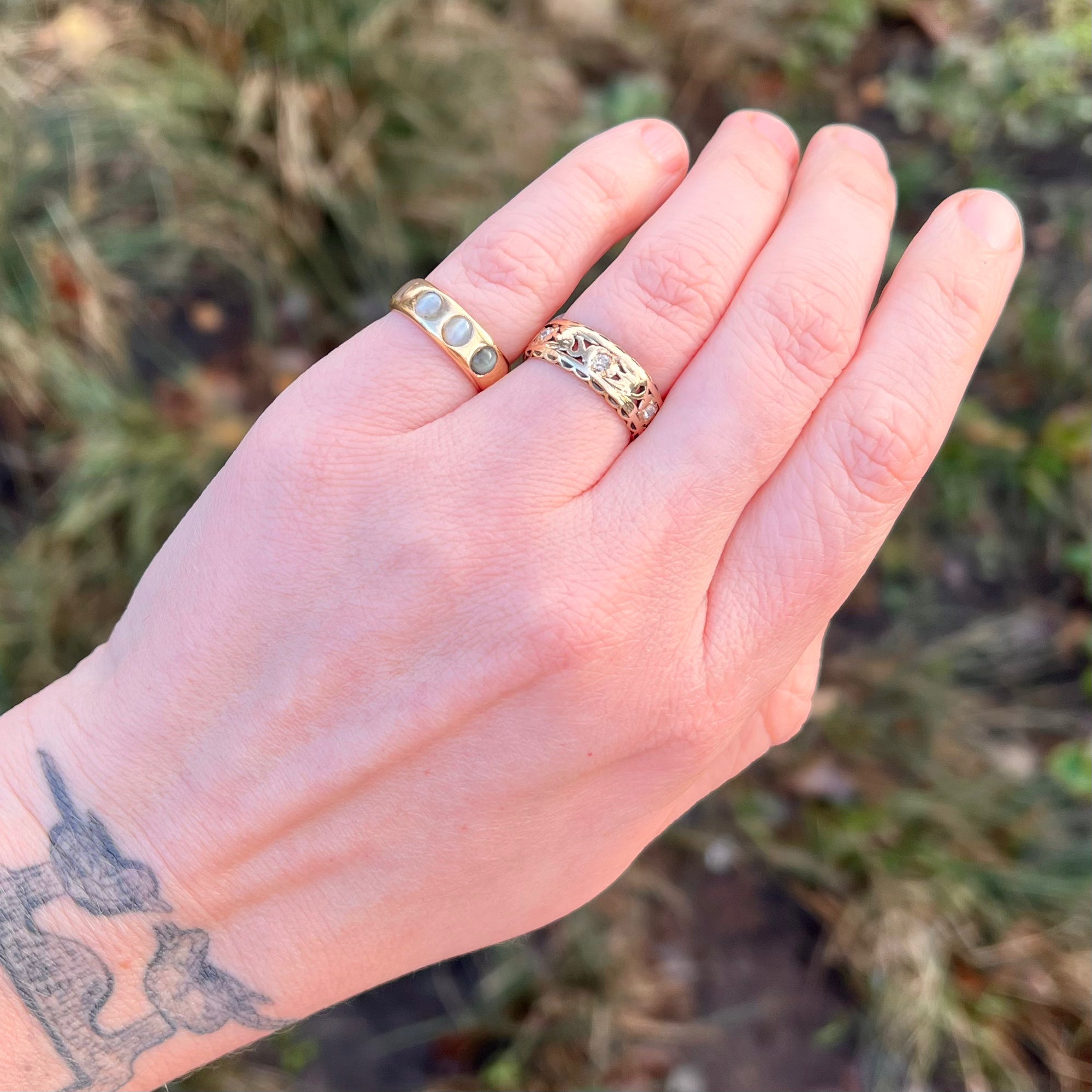 Mid-Century 18k Gold Chrysoberyl Trilogy Ring
