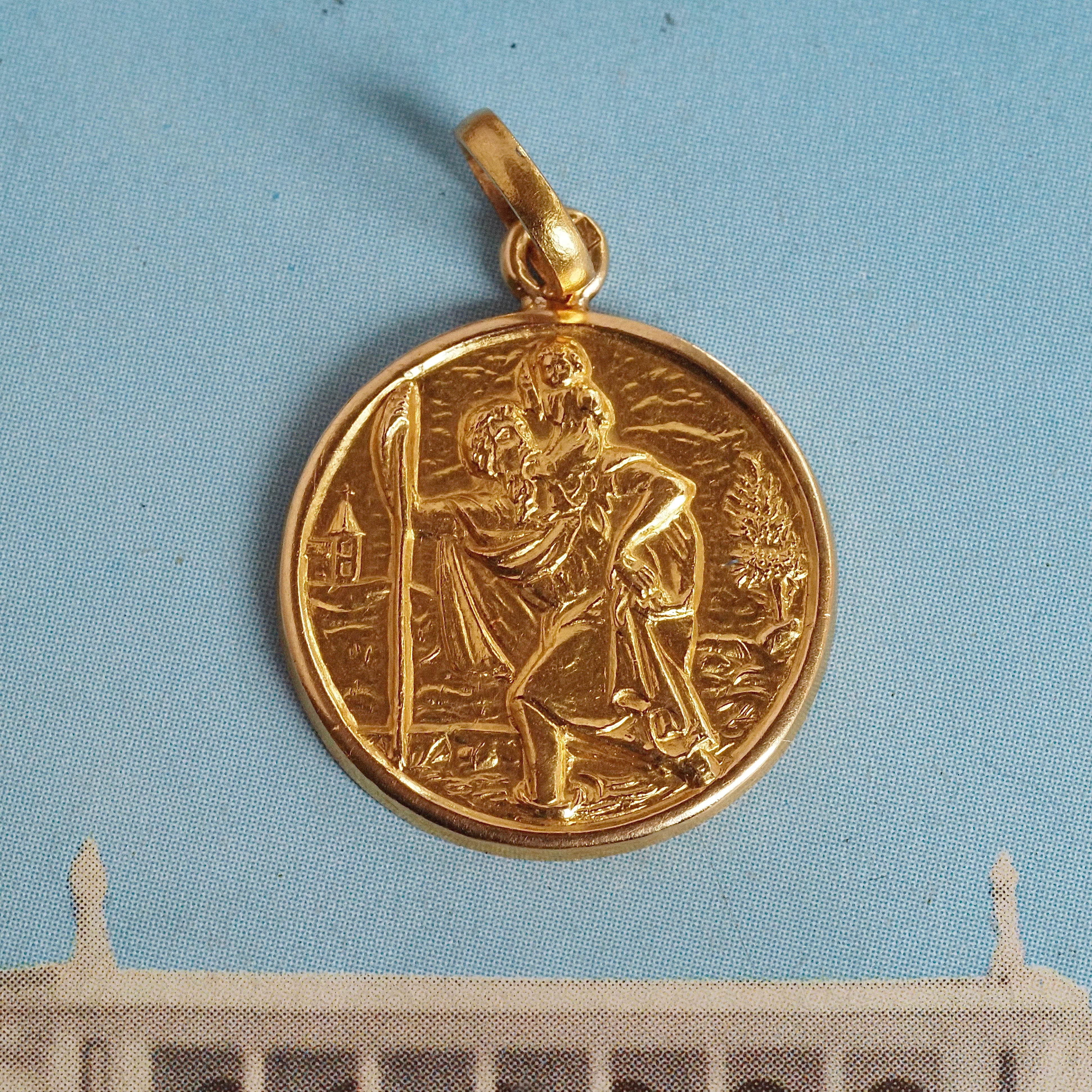 Portuguese 19k Gold Saint Christopher Pendant
