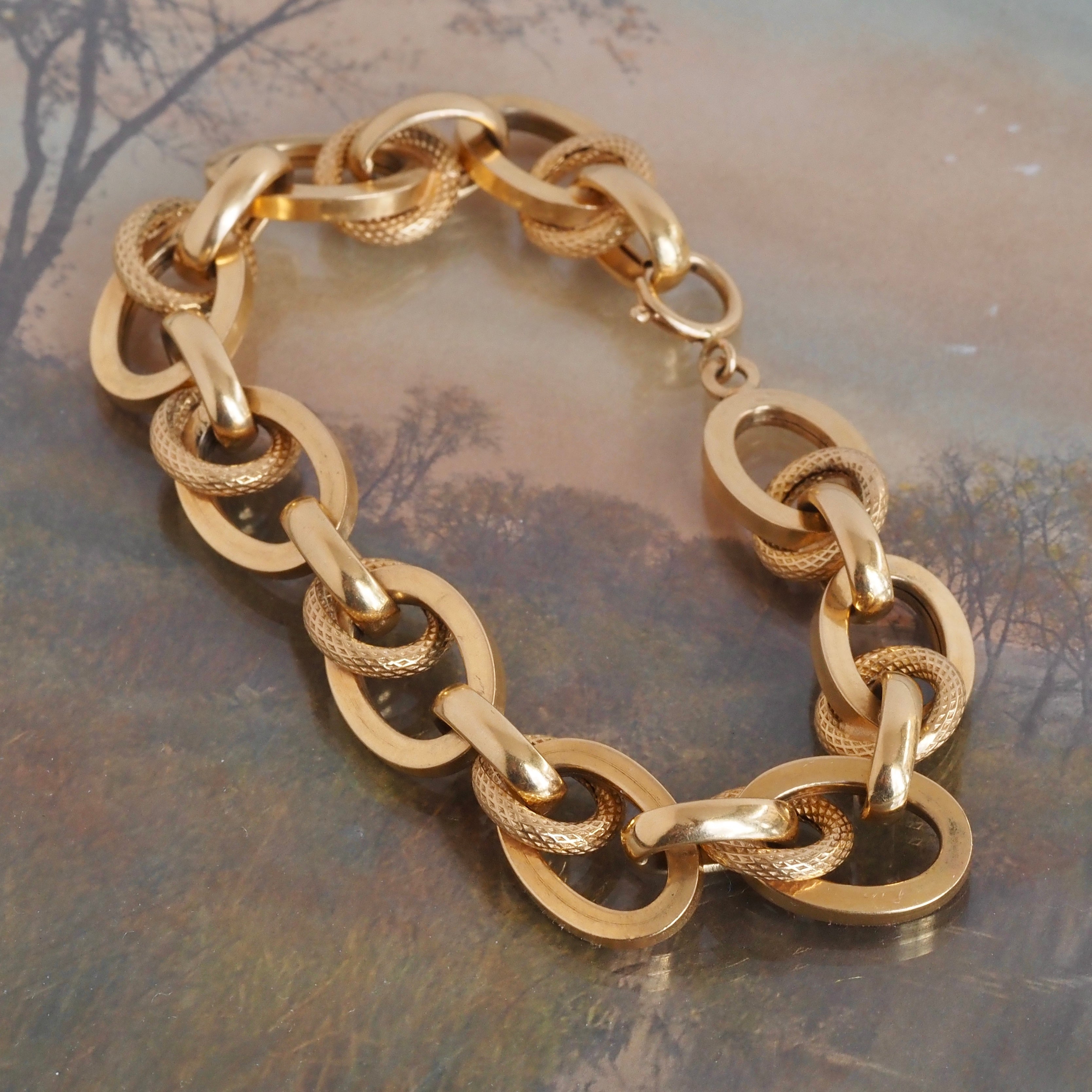 Vintage Italian 18k Gold Chunky Offset Link Bracelet