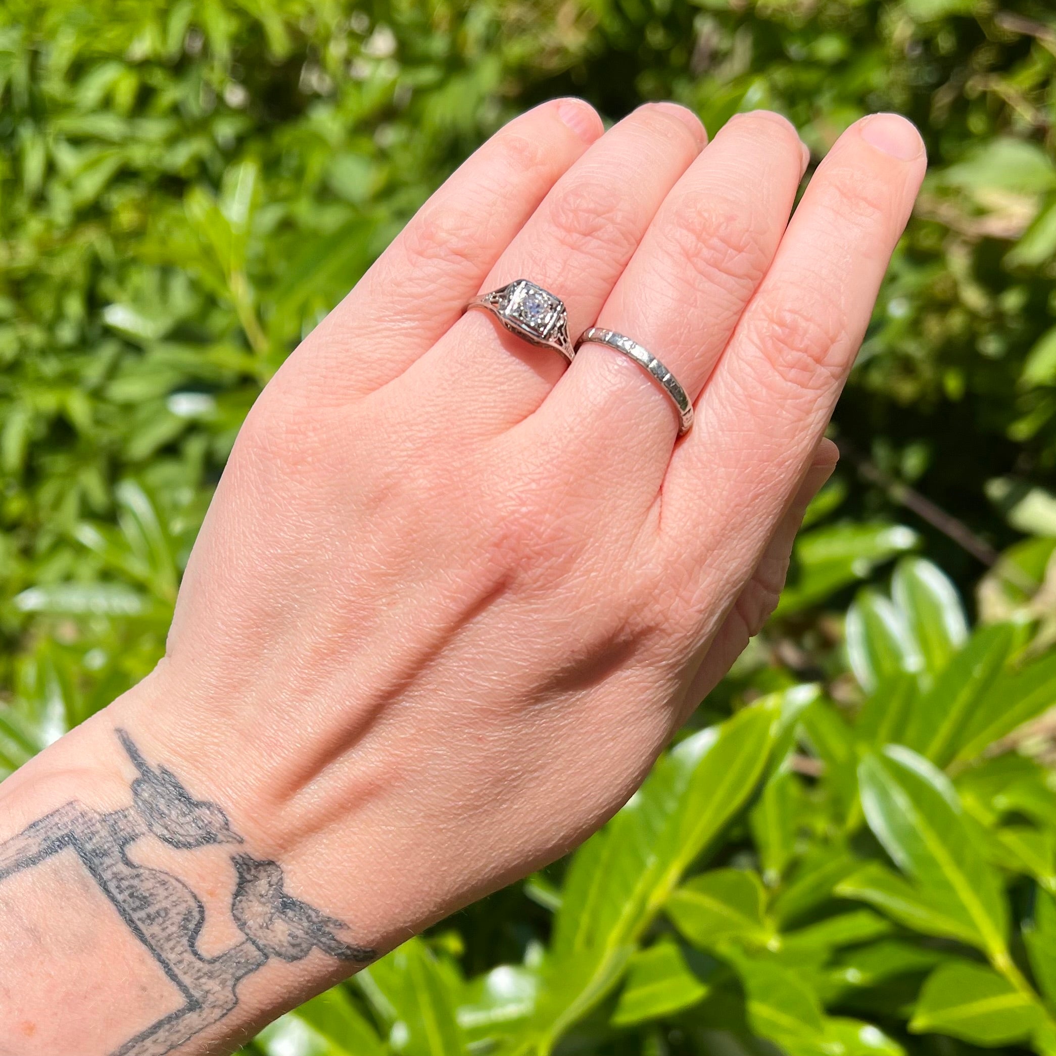 Art Deco 18k White Gold Old European Cut Diamond Ring