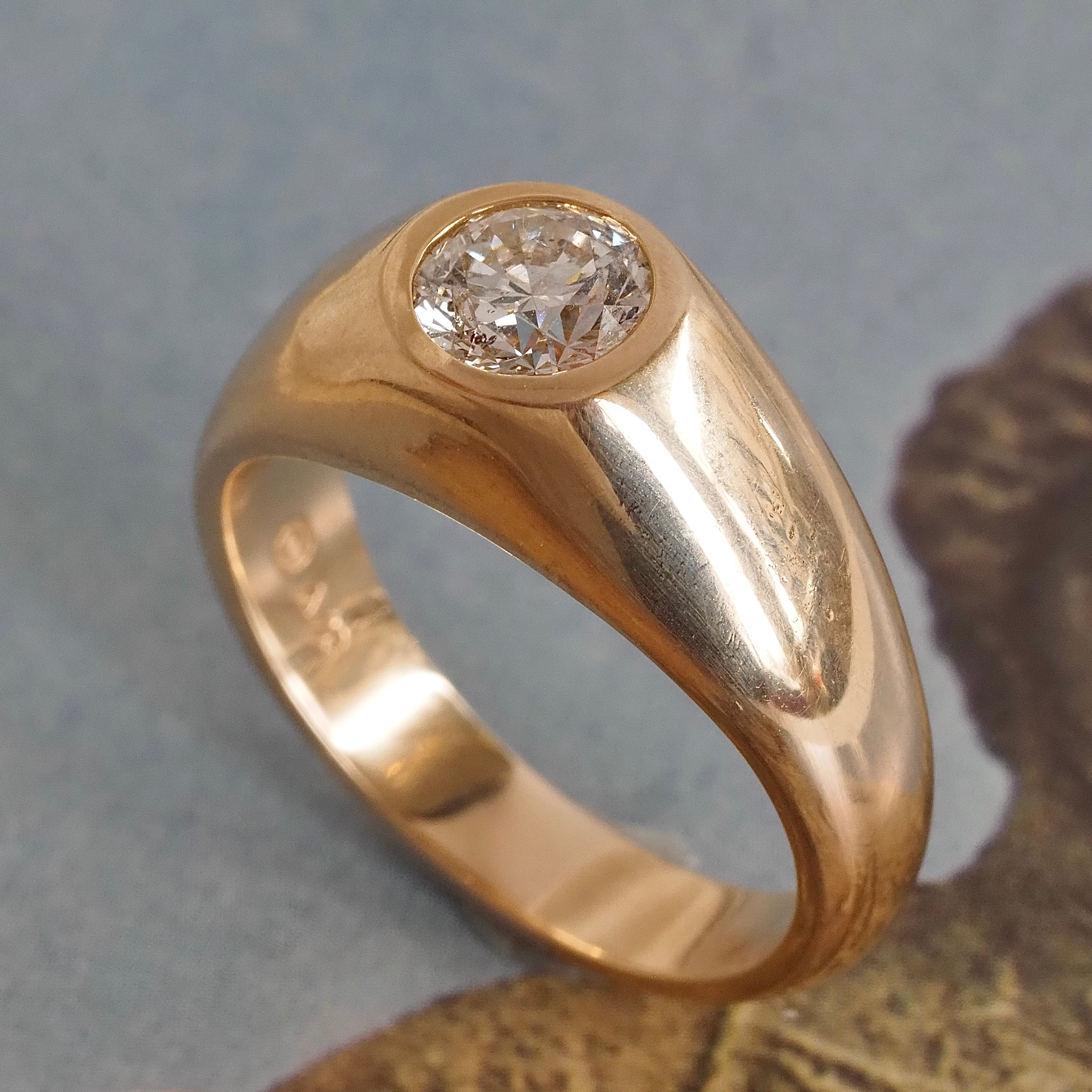 Vintage Flush Set Round Brilliant Cut Diamond Dome Engagement Ring