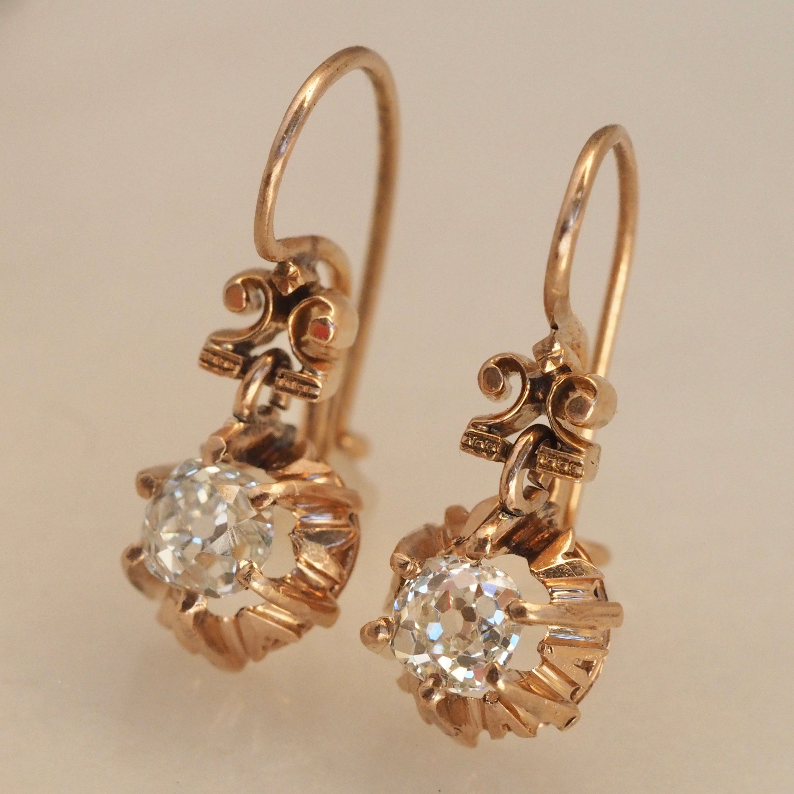 Antique Victorian 14k Gold Old Mine Cut Diamond Earrings