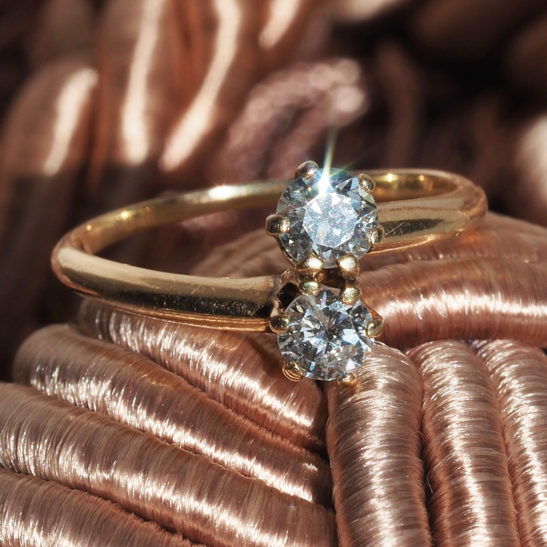 Antique Moi et Toi Old European Cut Diamond 14k Gold Engagement Ring