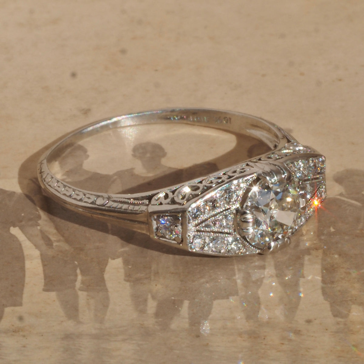 Antique Art Deco c. 1920s Platinum Old European Cut Diamond Engagement Ring