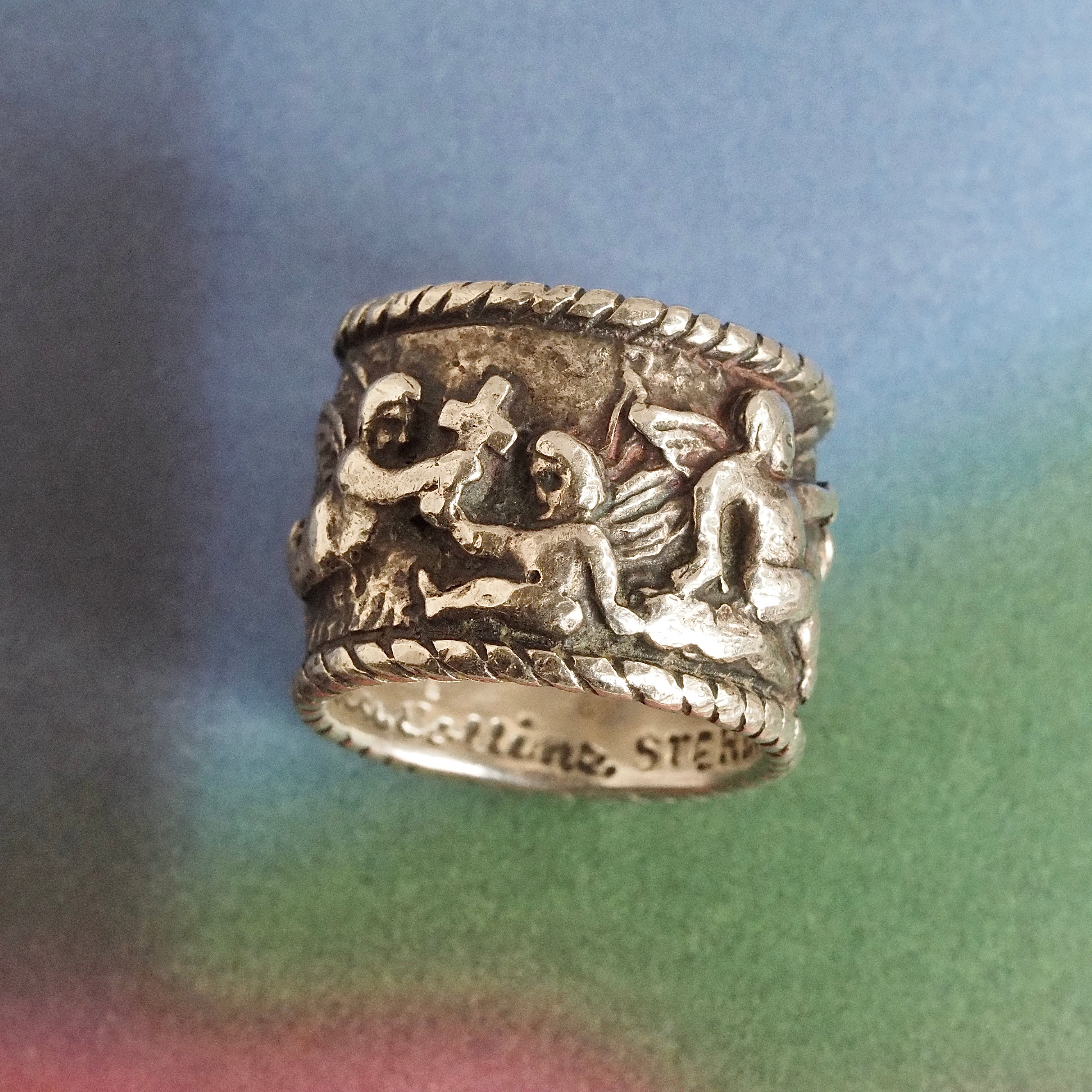 Vintage Sterling Silver Cherub Frieze Band