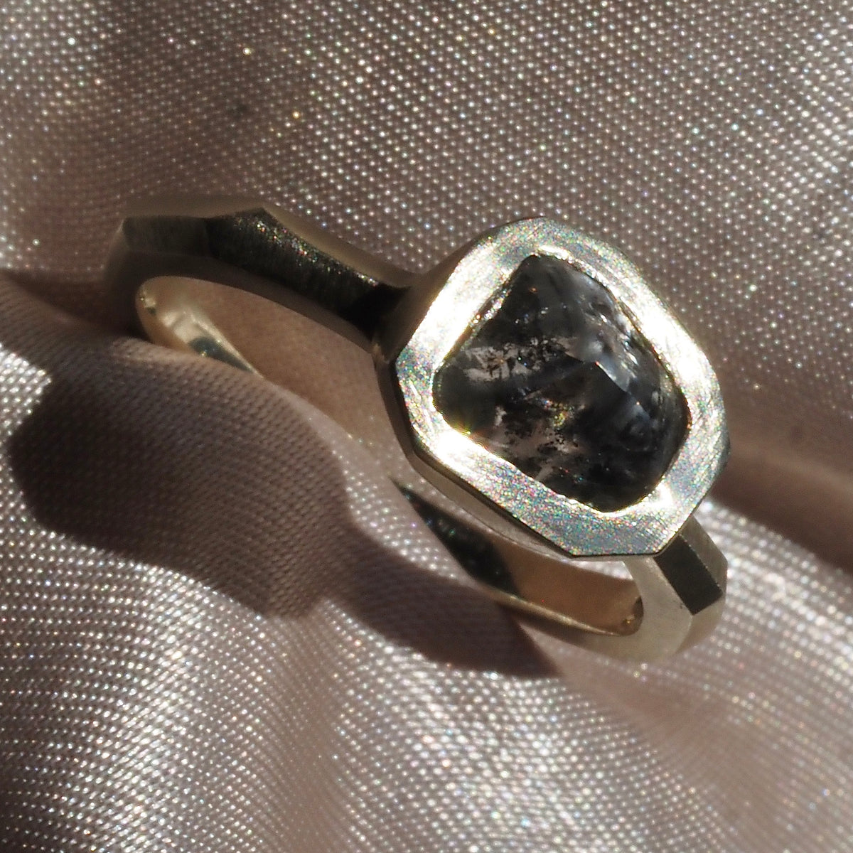Raw 2ct Diamond Brushed 14k Gold Engagement Ring