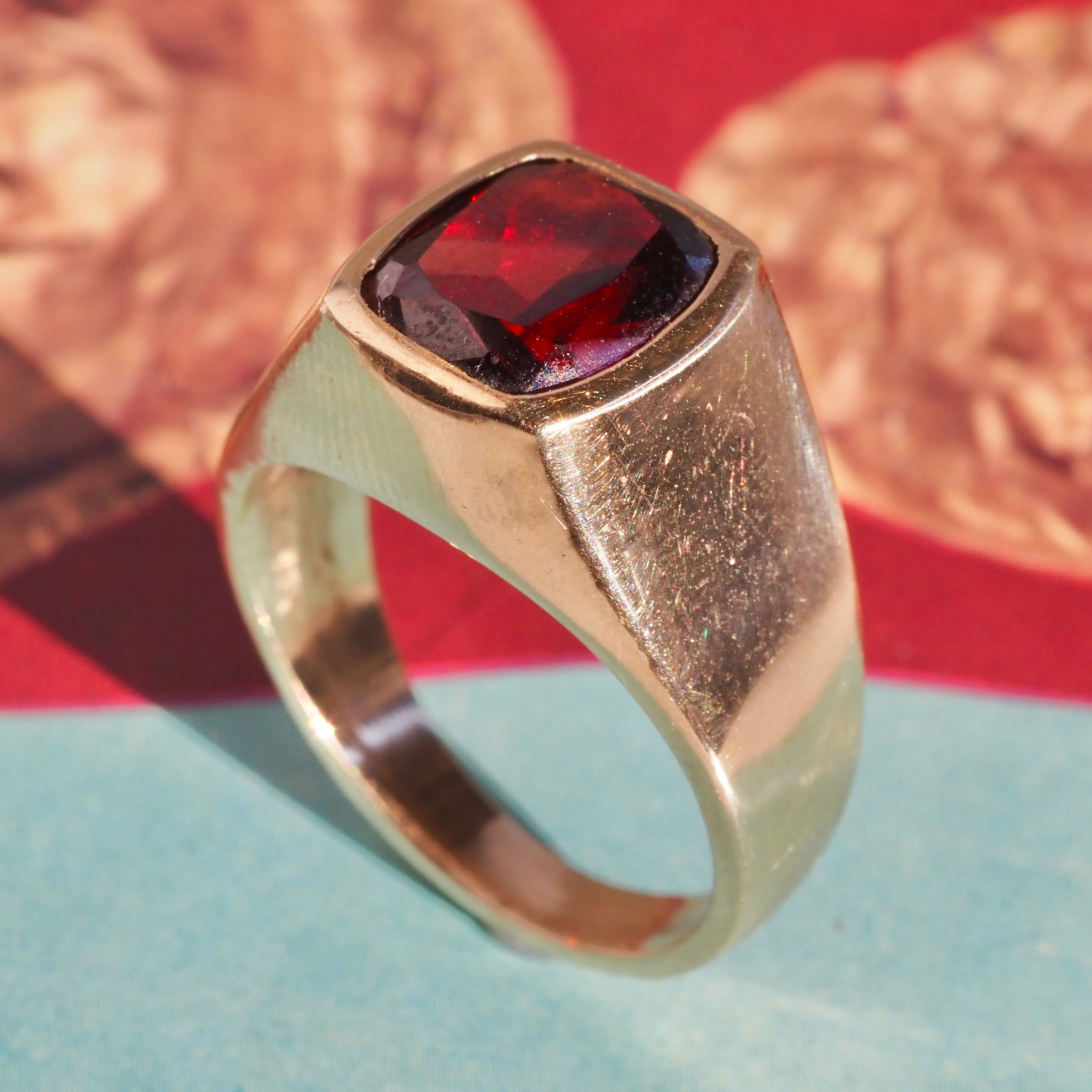 Vintage Garnet 14k Gold Signet Ring
