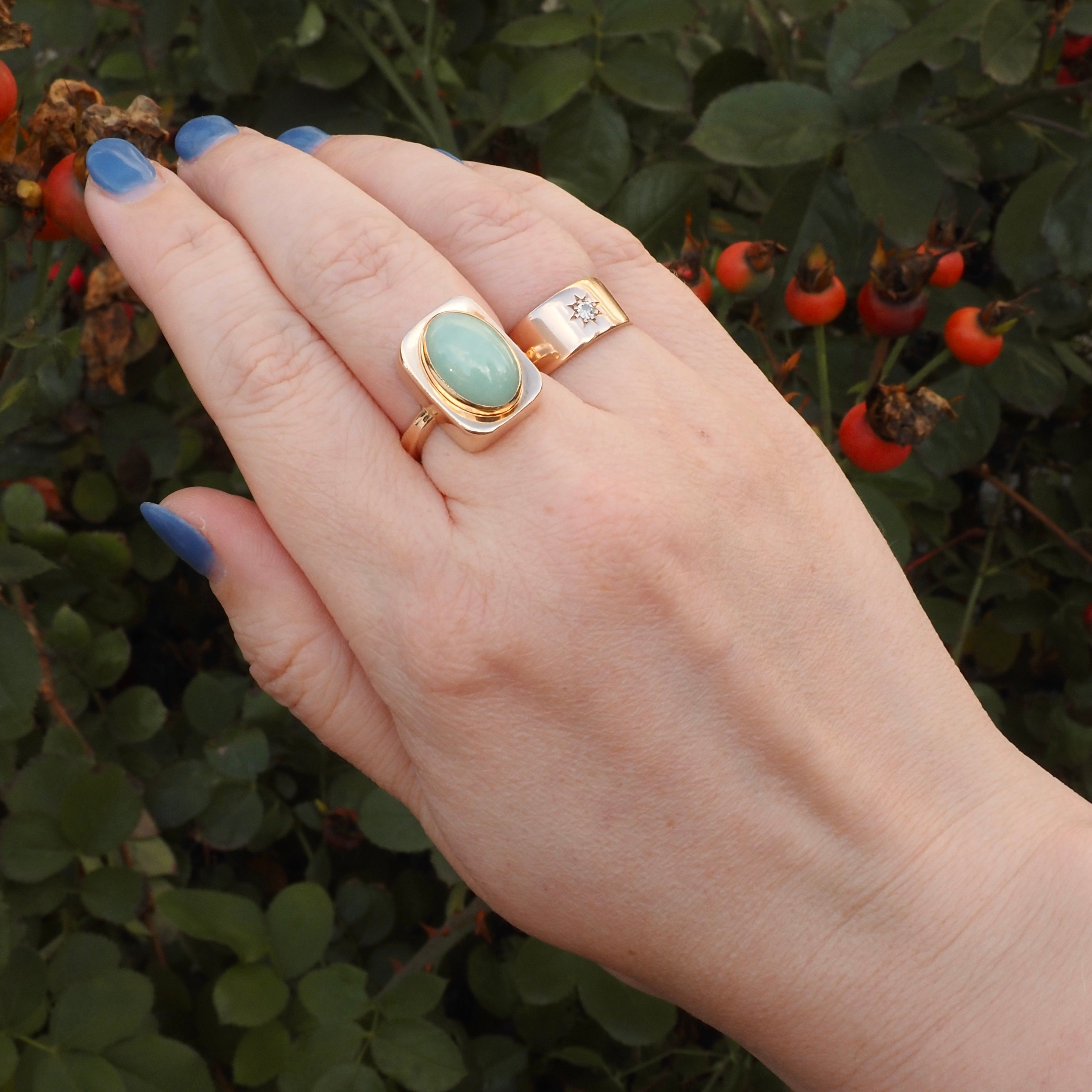 Modernist Danish 14k Gold Jade Ring