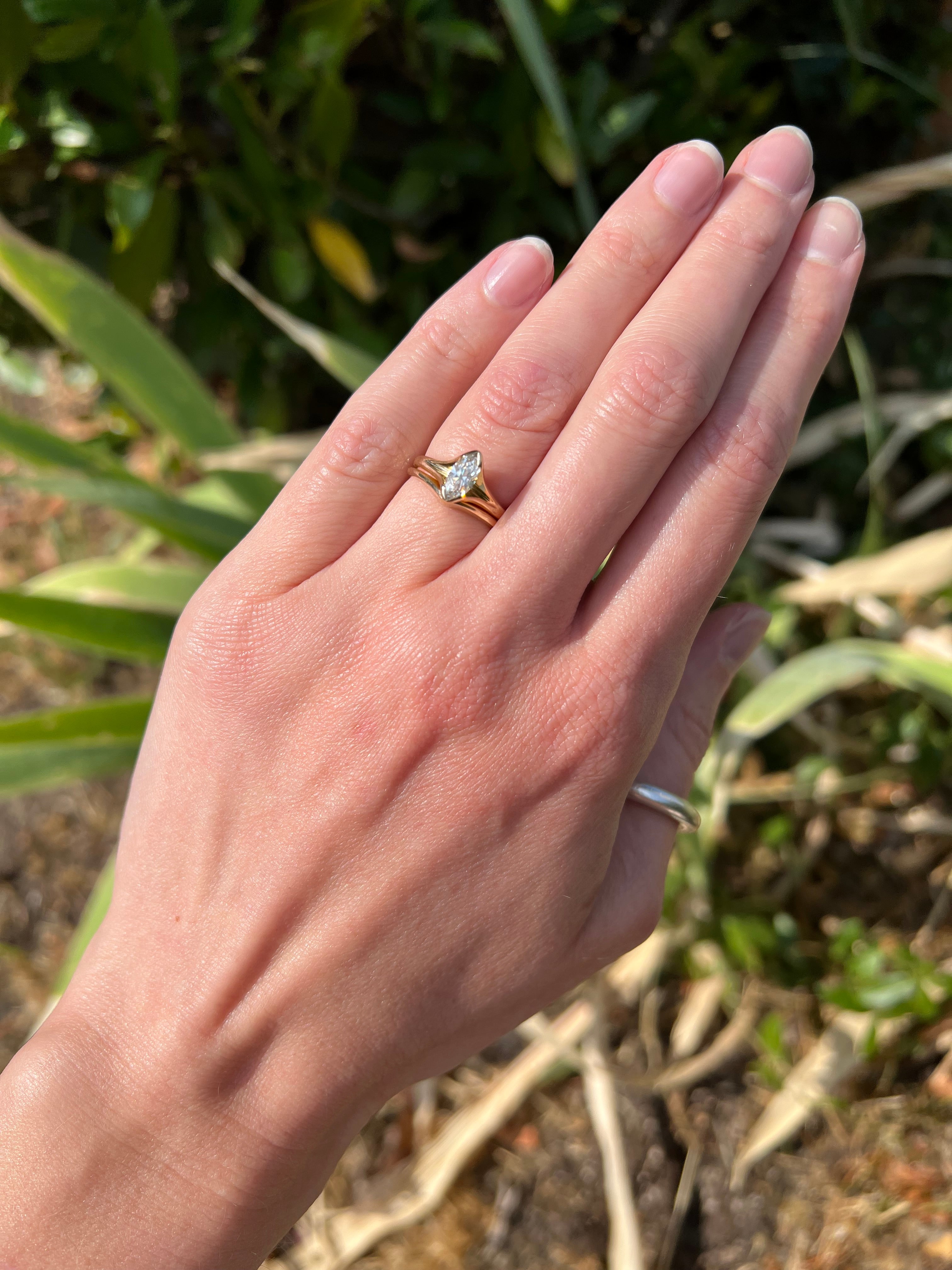Vintage Marquise Cut Diamond 14k Gold Engagement Ring Set