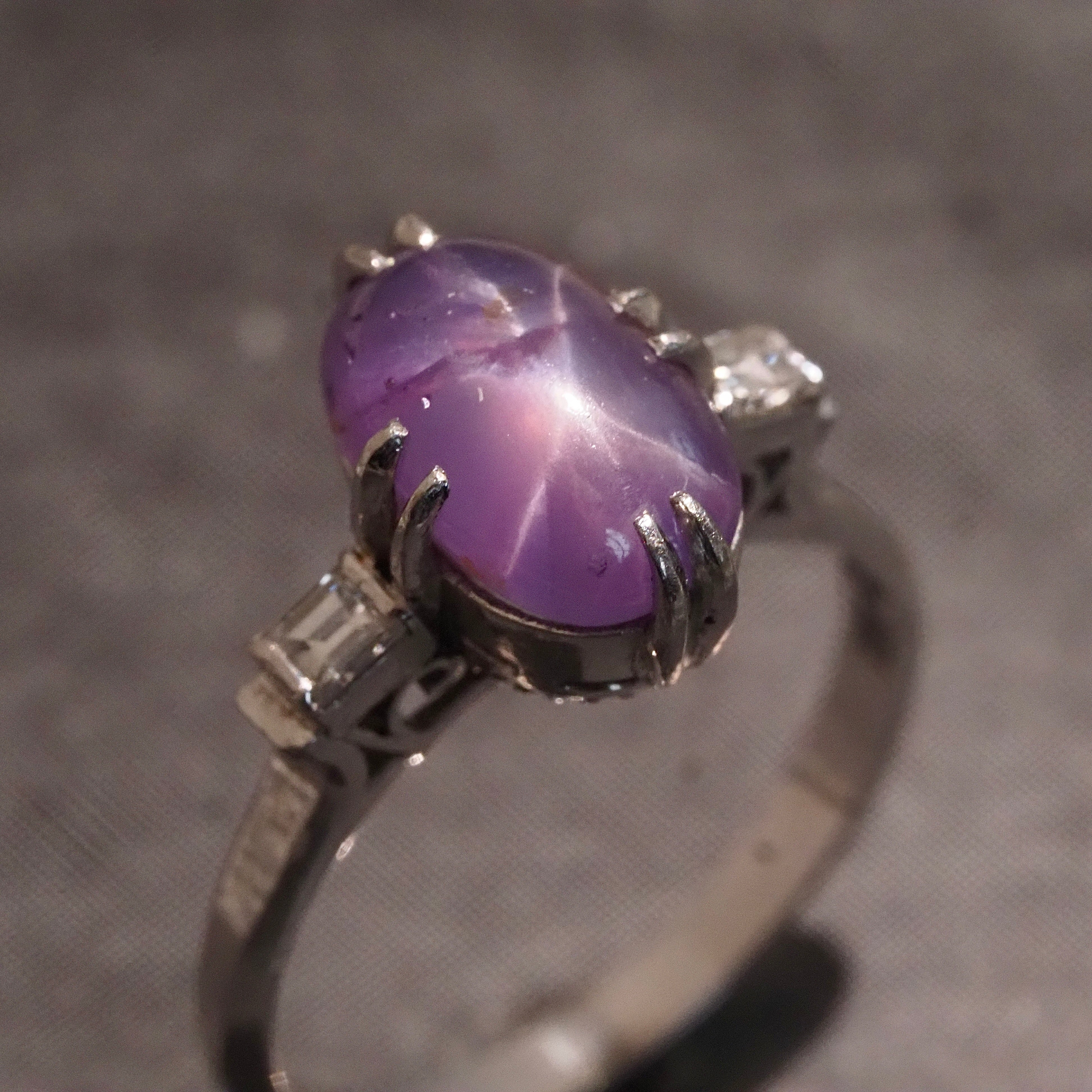 Antique Art Deco Purple Star Sapphire Diamond Platinum Ring