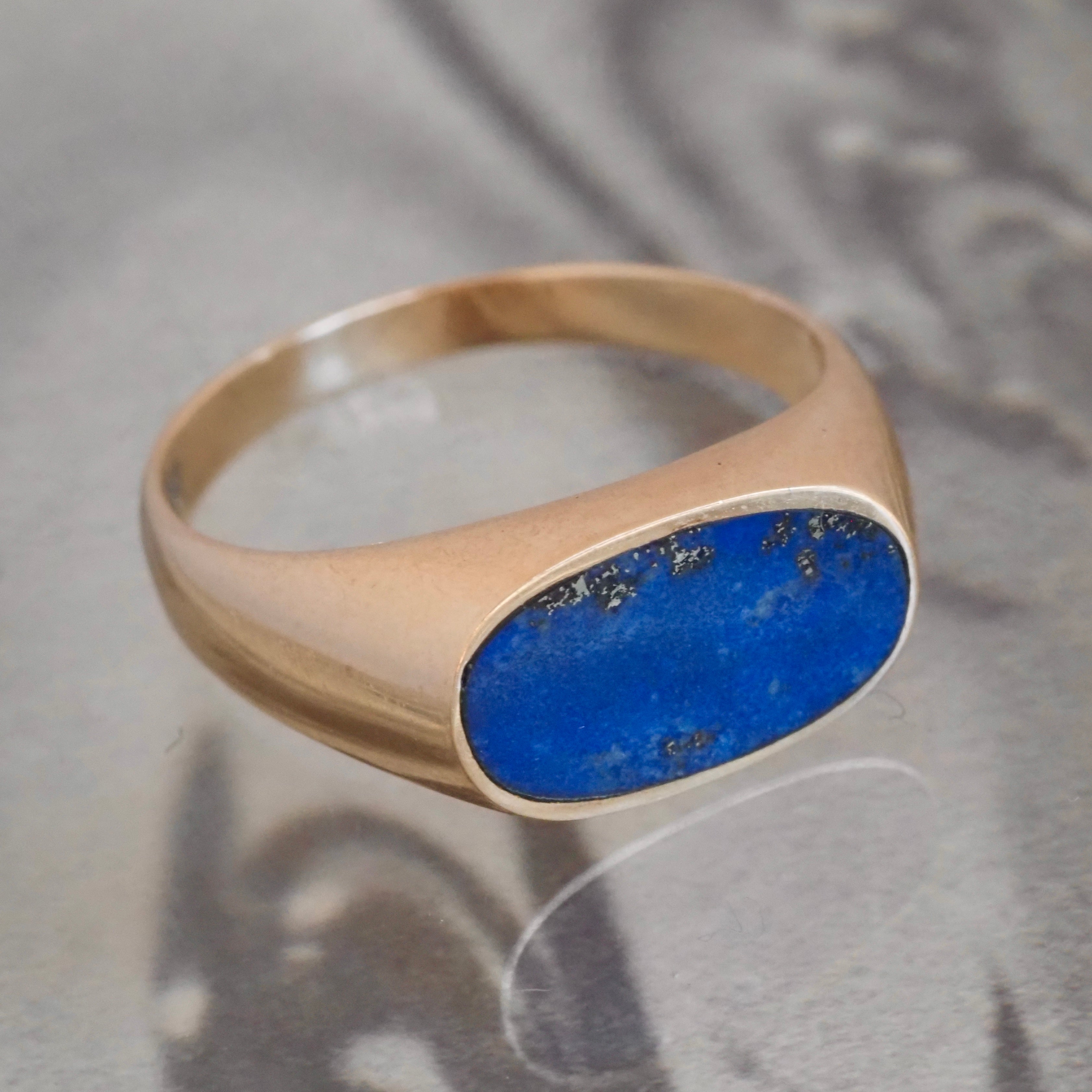 Vintage Modernist Lapis 14k Gold Signet Ring
