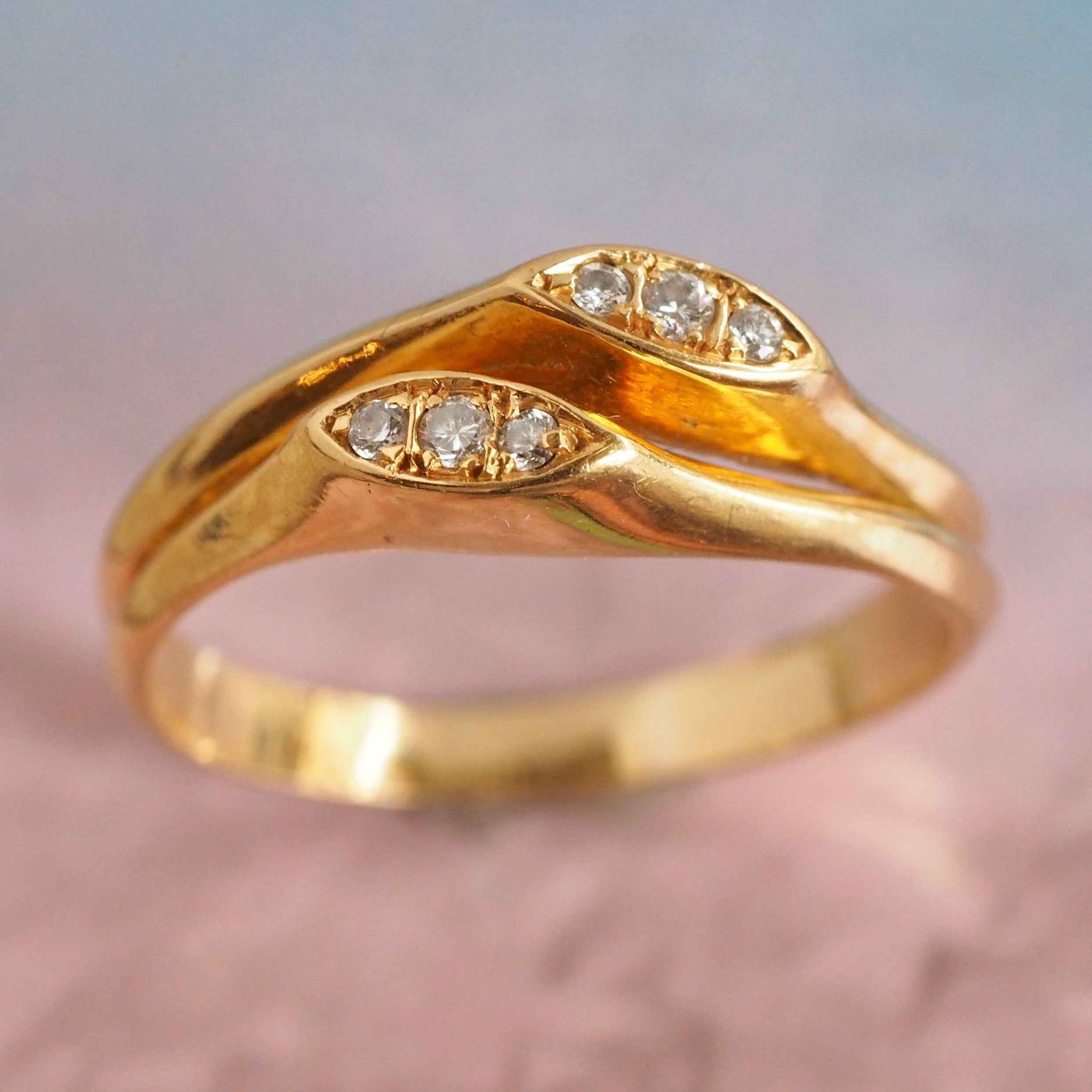 Vintage Portuguese 19k Gold Diamond Bypass Ring
