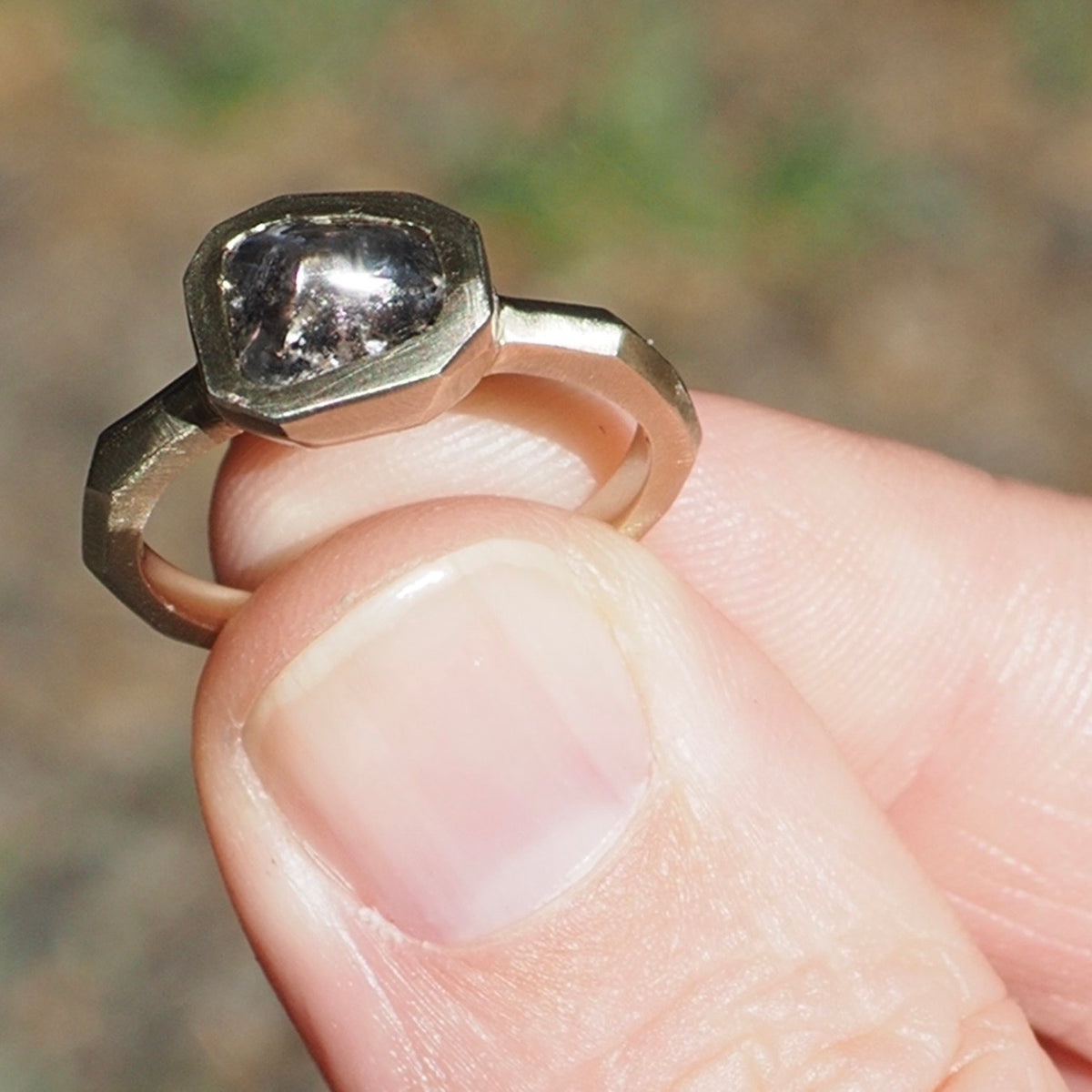 Raw 2ct Diamond Brushed 14k Gold Engagement Ring