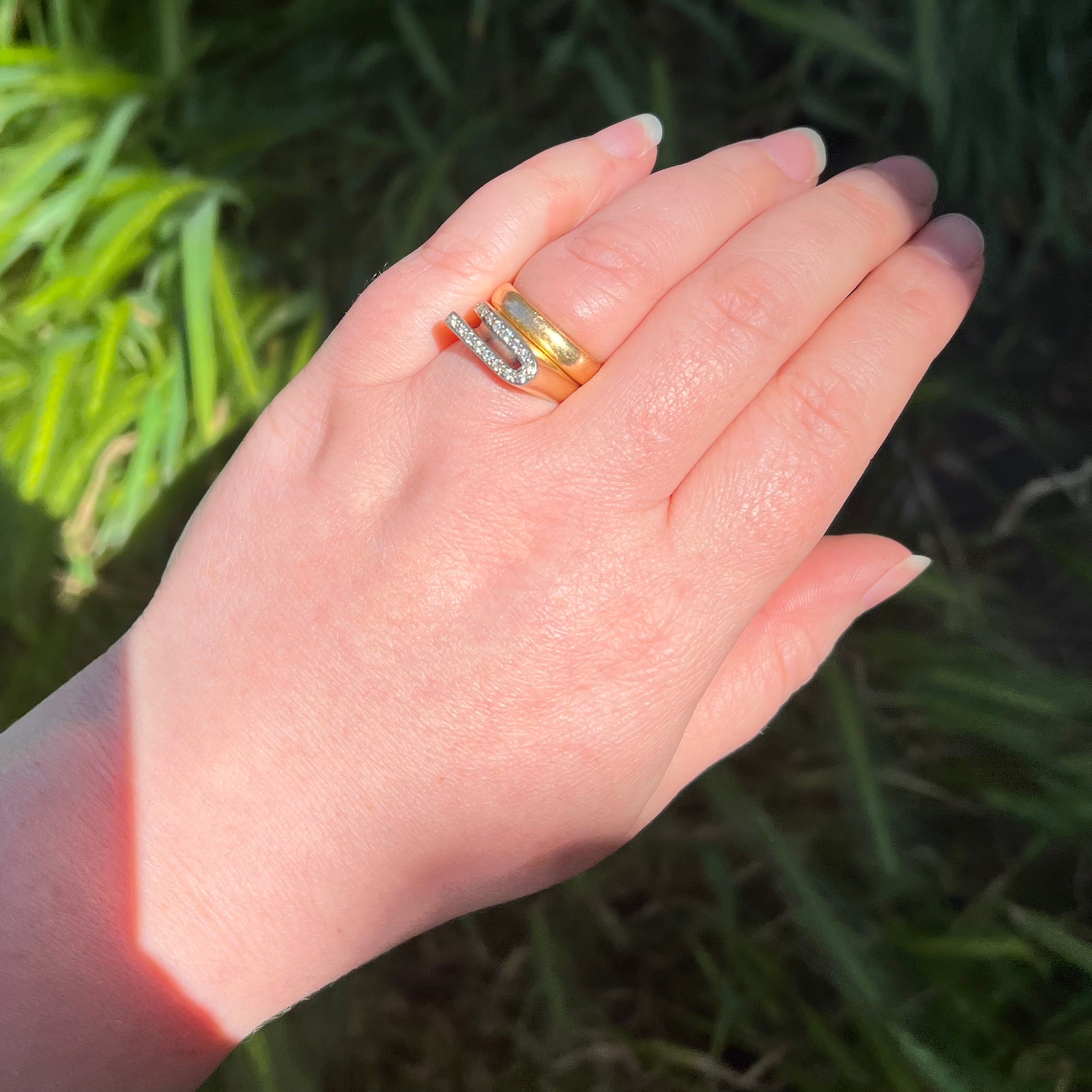 Vintage Modernist 14k Gold and Diamond Wave Ring