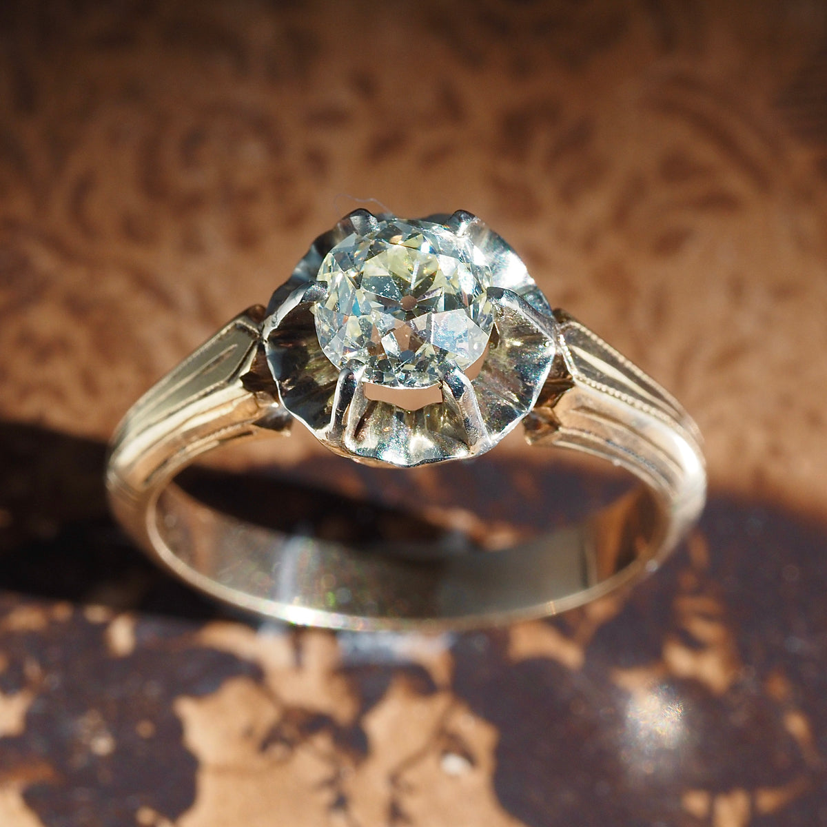 Antique c. 1920 Old Mine Cut Diamond 14k Gold Engagement Ring