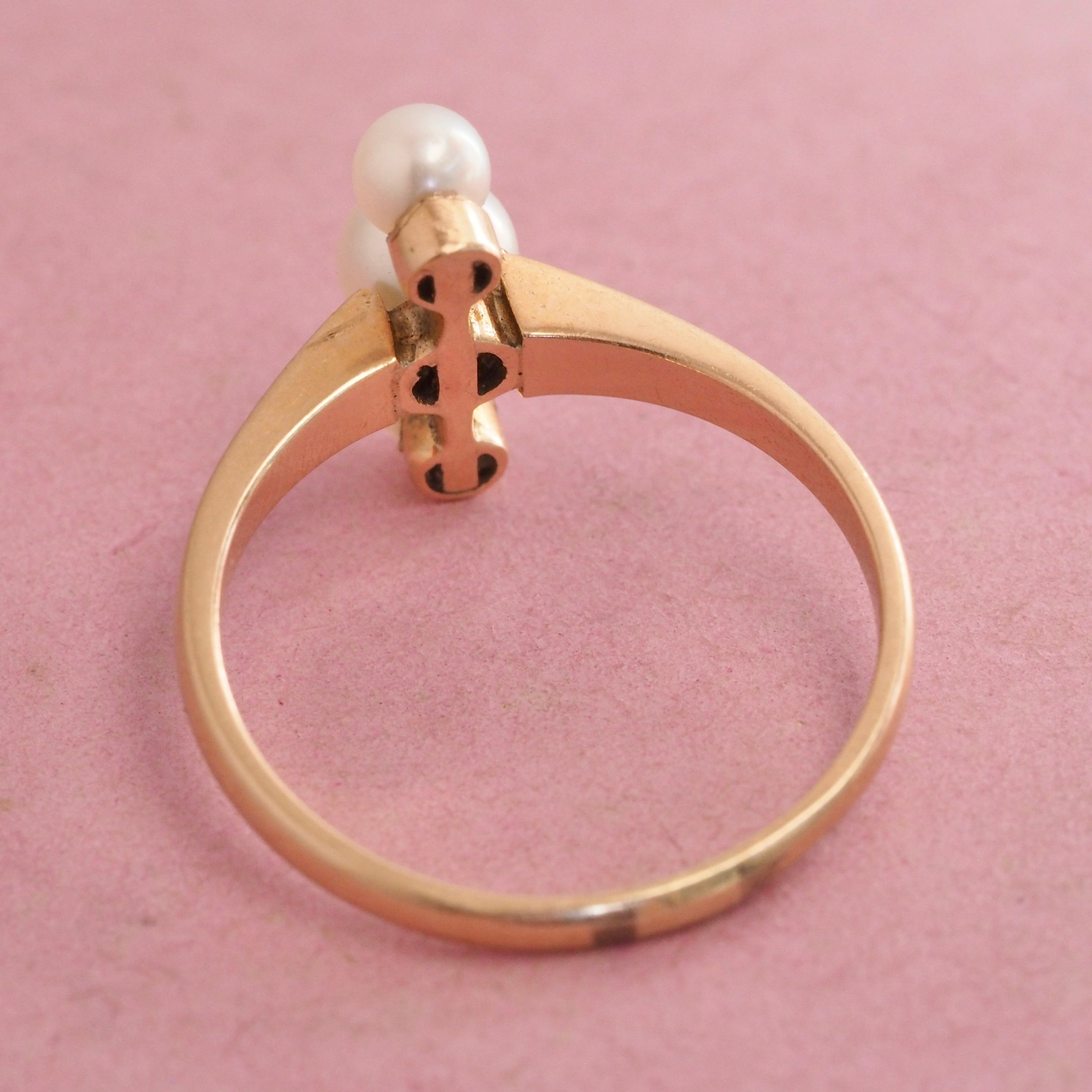 Antique Edwardian 14k Gold Three Pearl Vertical Ring