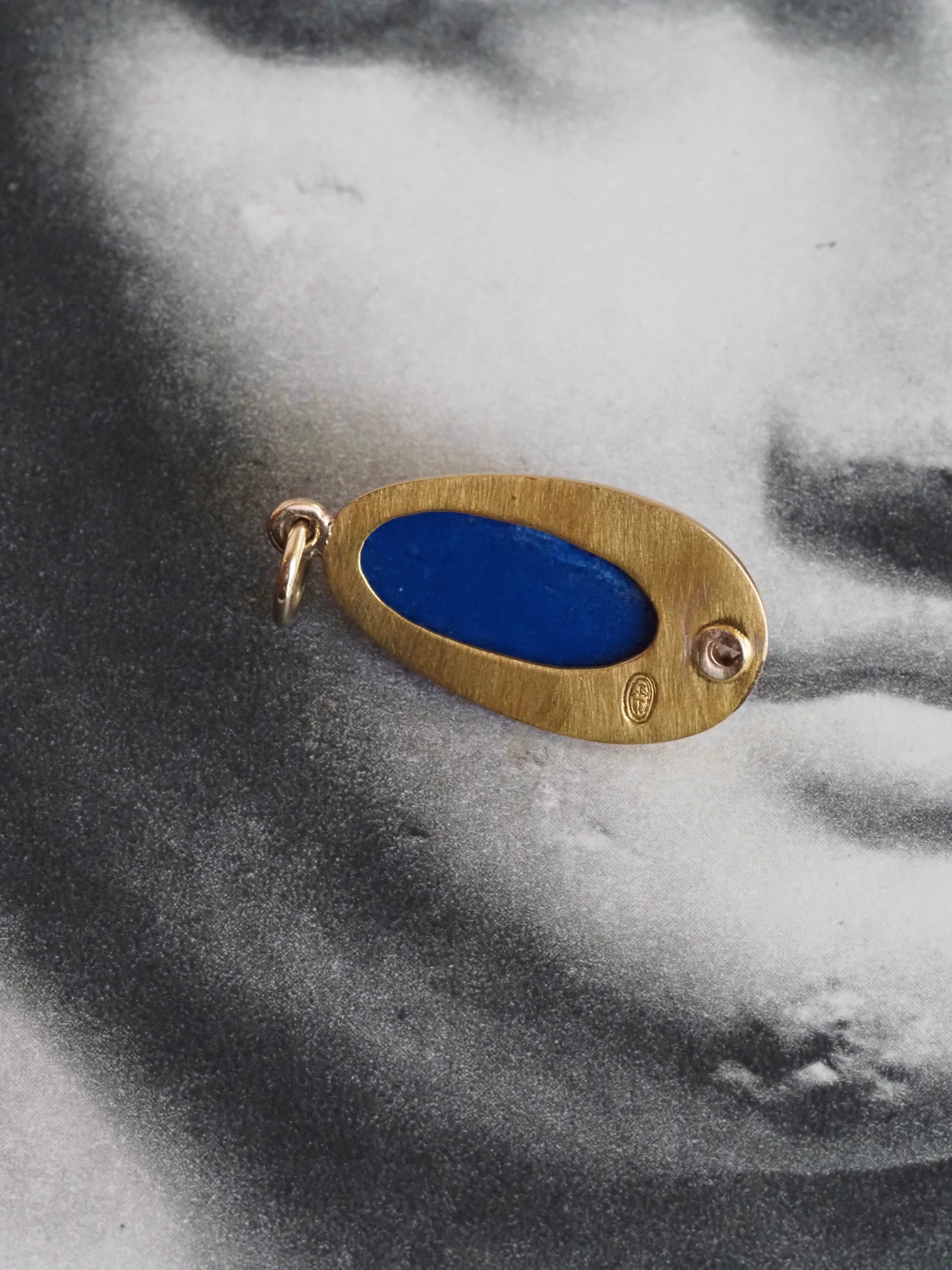 Antique Art Nouveau 14k Gold Lapis & Diamond Pendant