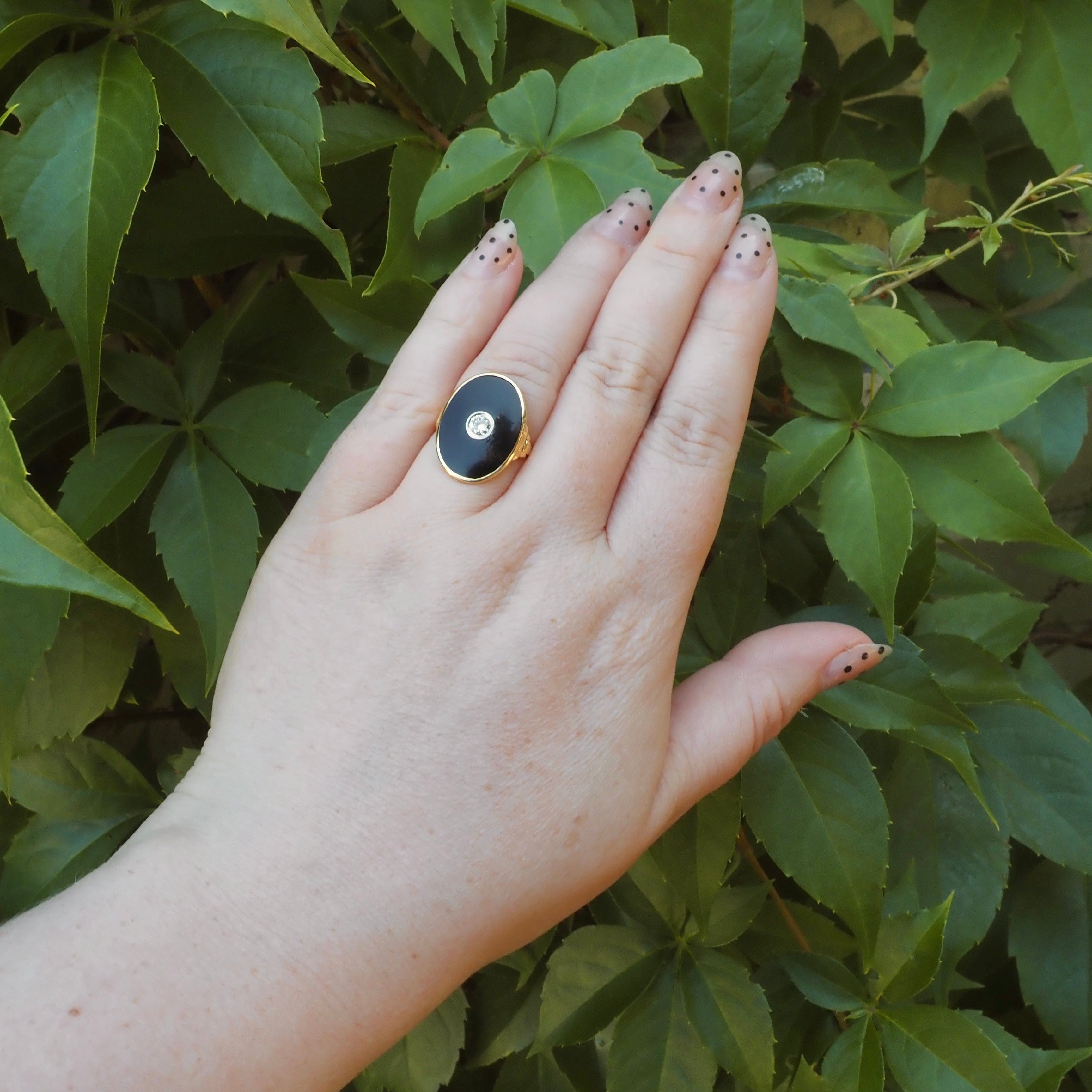 Antique Art Deco Old European Cut Diamond Onyx 14k Gold Ring