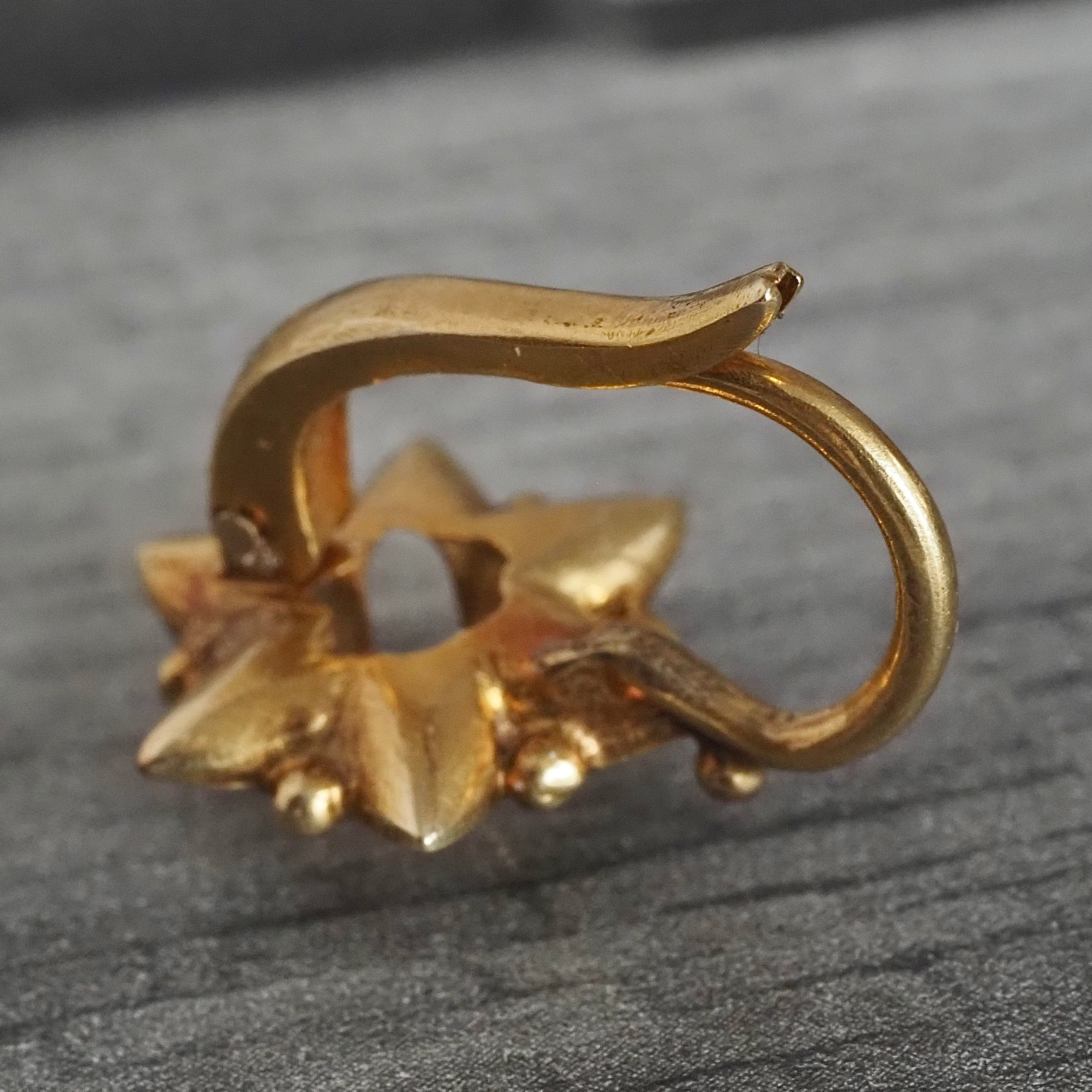 Antique Old European Cut Diamond Flower/Snowflake Hingeback 18k Gold Earrings