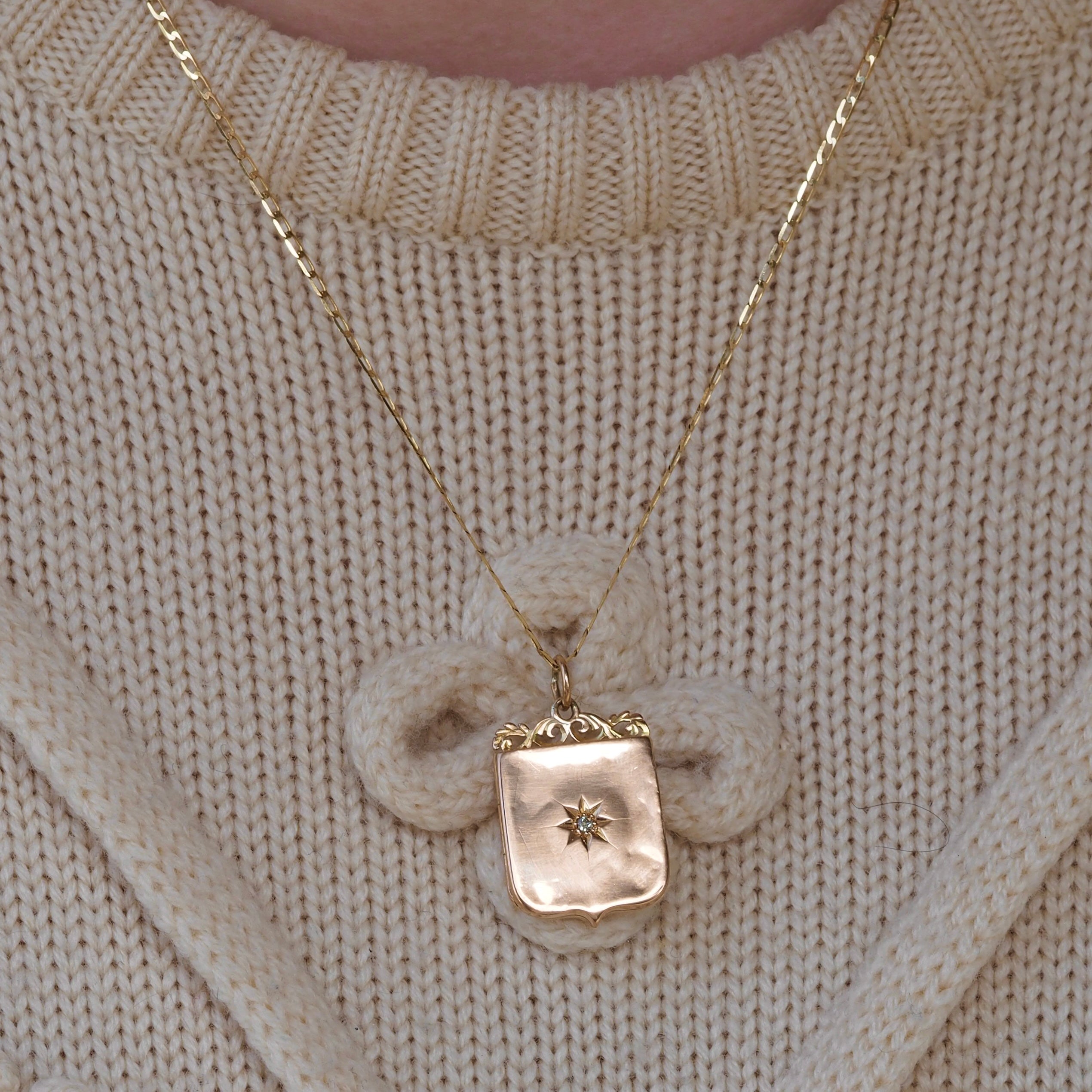 Antique English 15k Gold Diamond Starburst Locket
