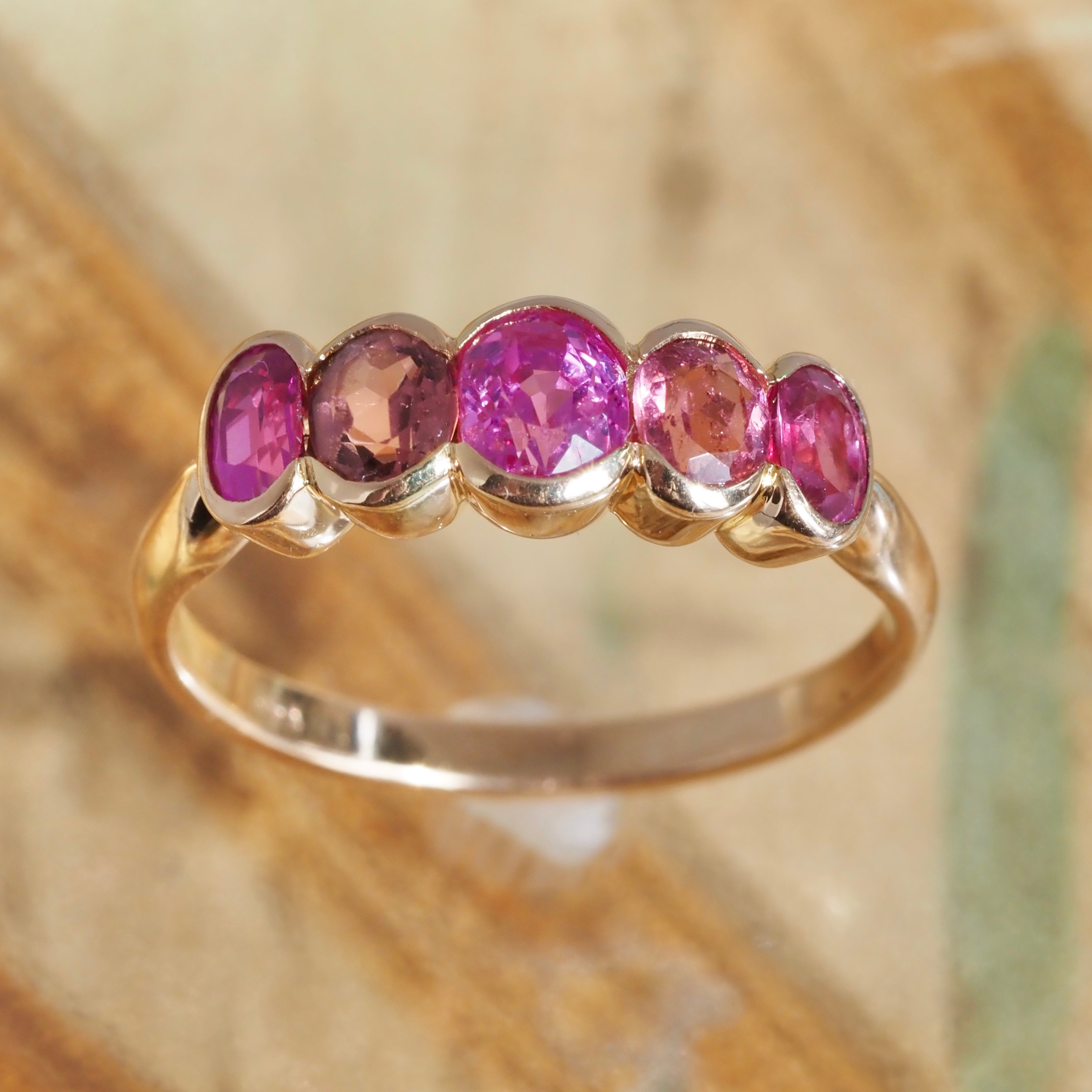 Vintage Natural Pink Sapphire & Tourmaline 18k Gold Ring
