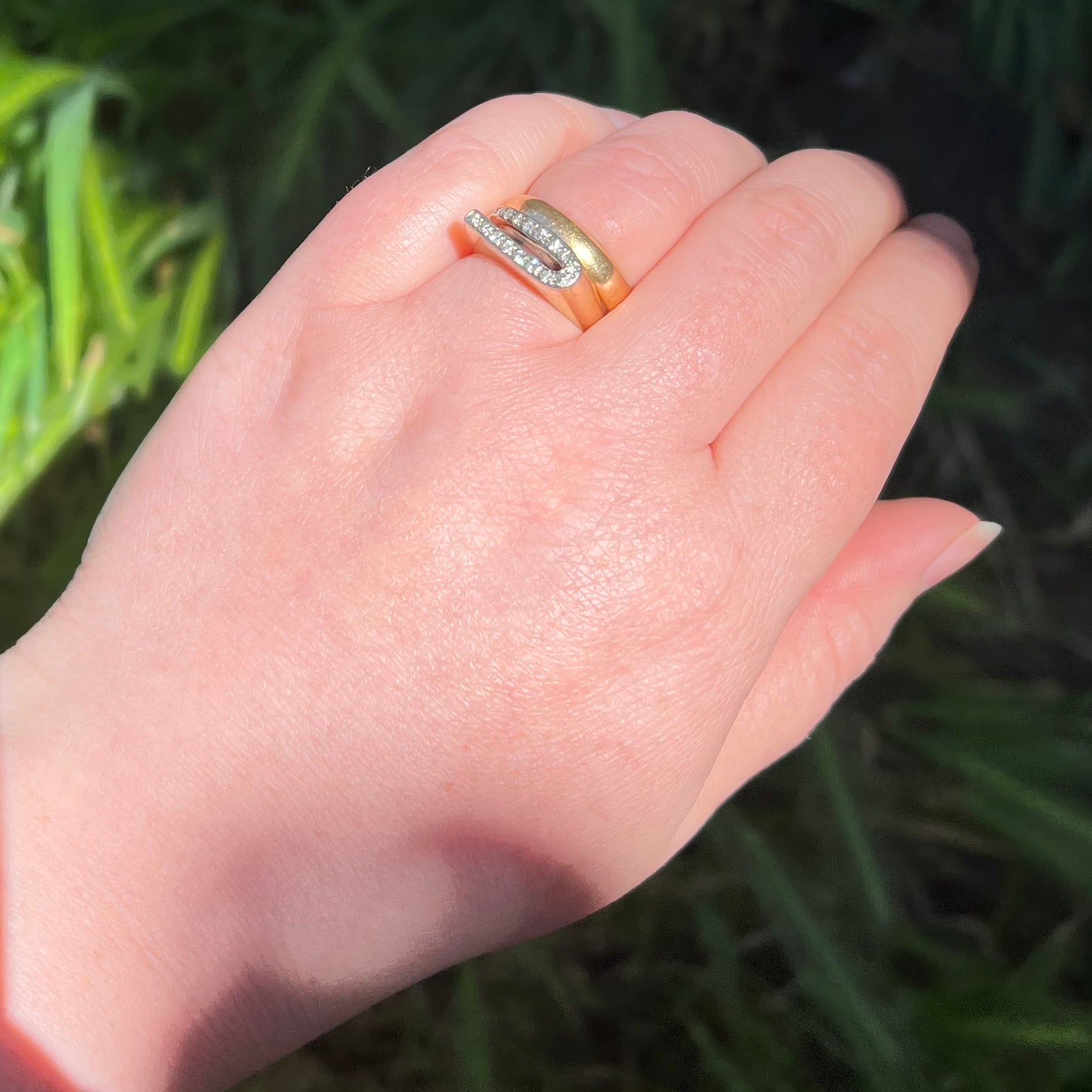 Vintage Modernist 14k Gold and Diamond Wave Ring