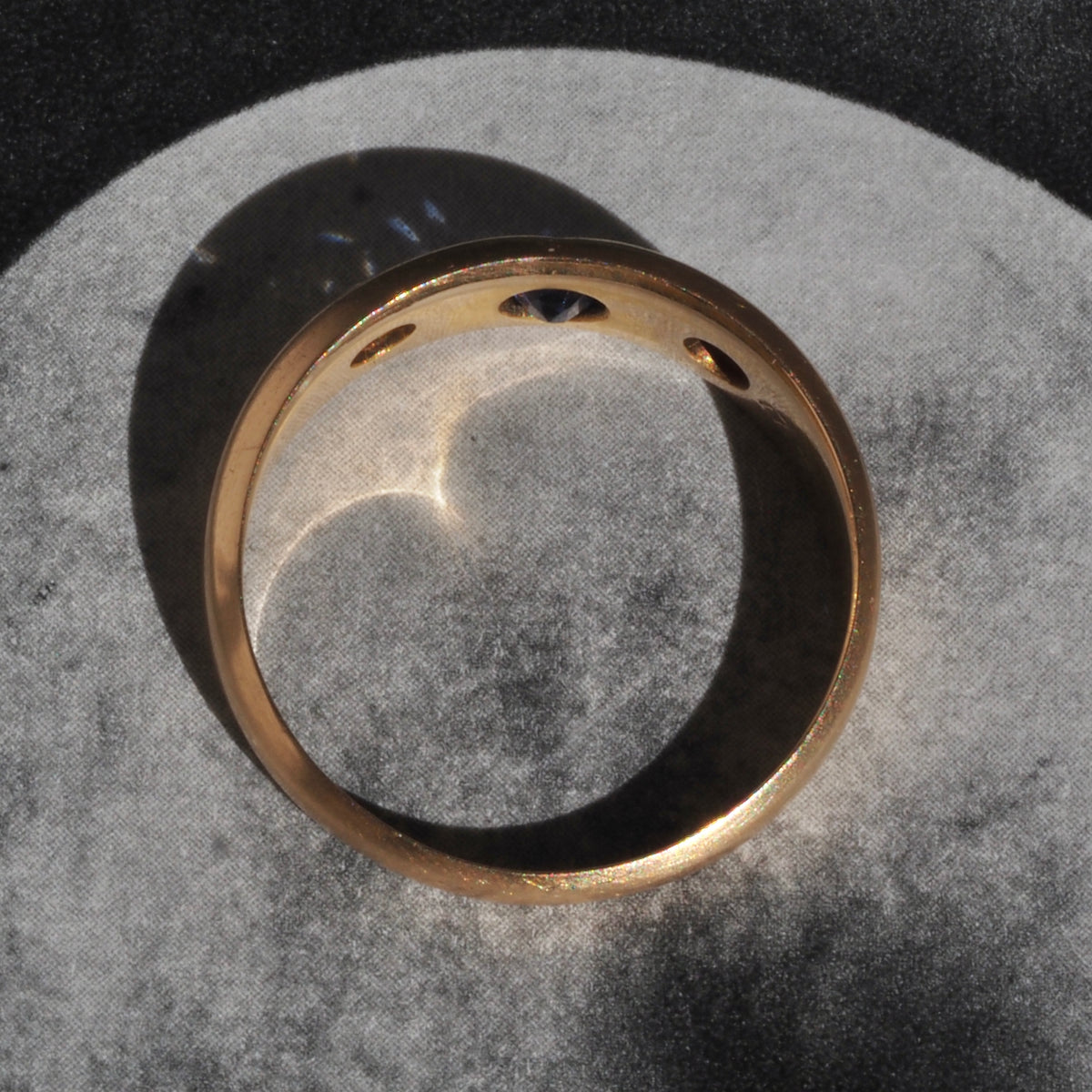 Antique English c. 1886 Sapphire and Diamond Flush Set Trilogy Ring