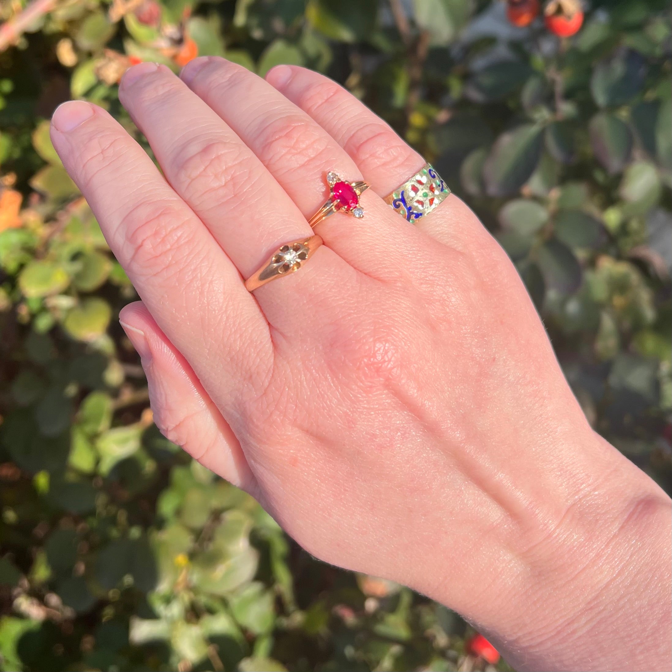 Antique Victorian Natural Ruby Old Mine Cut Diamond Marquis Ring
