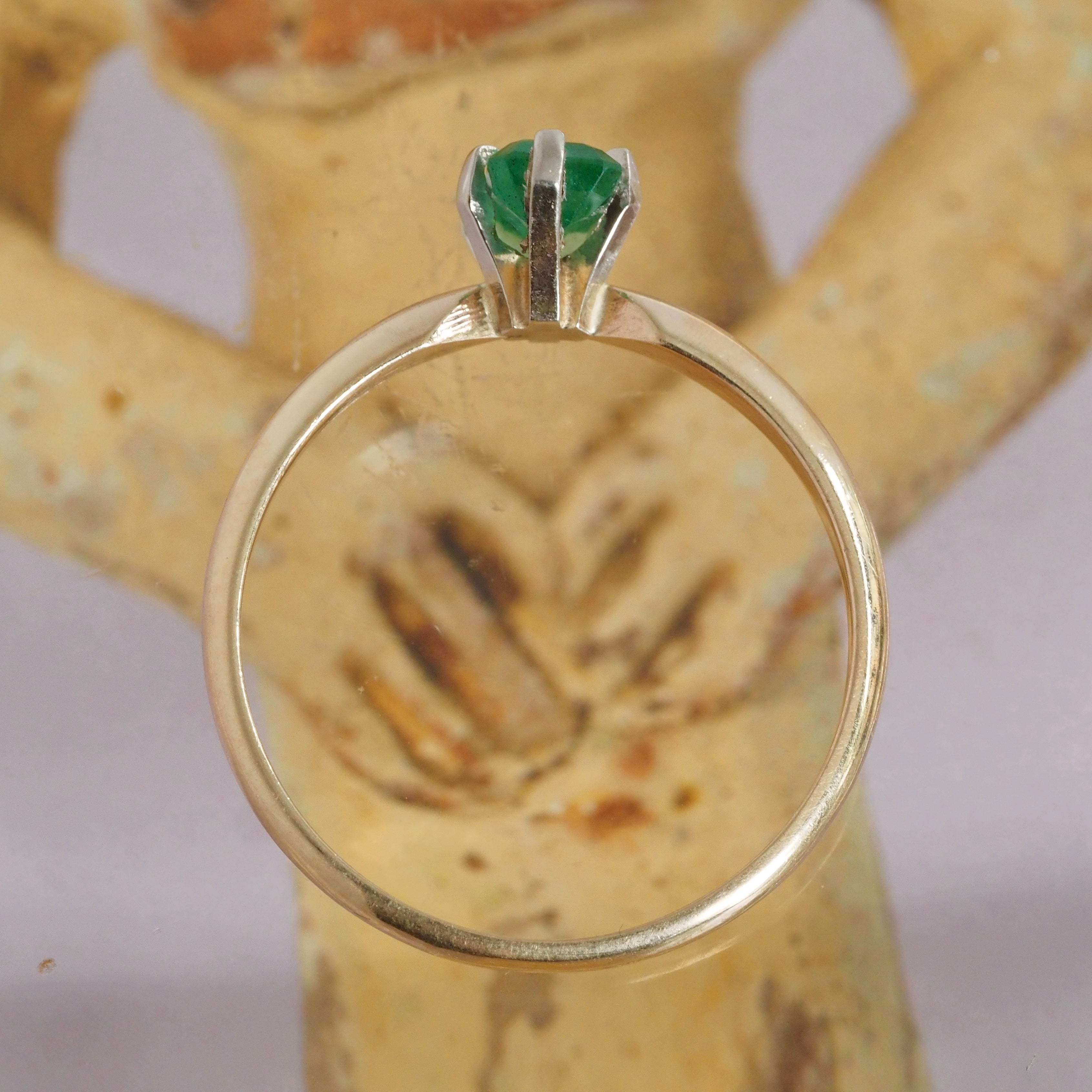 Vintage Natural Emerald 14k Gold Solitaire Ring