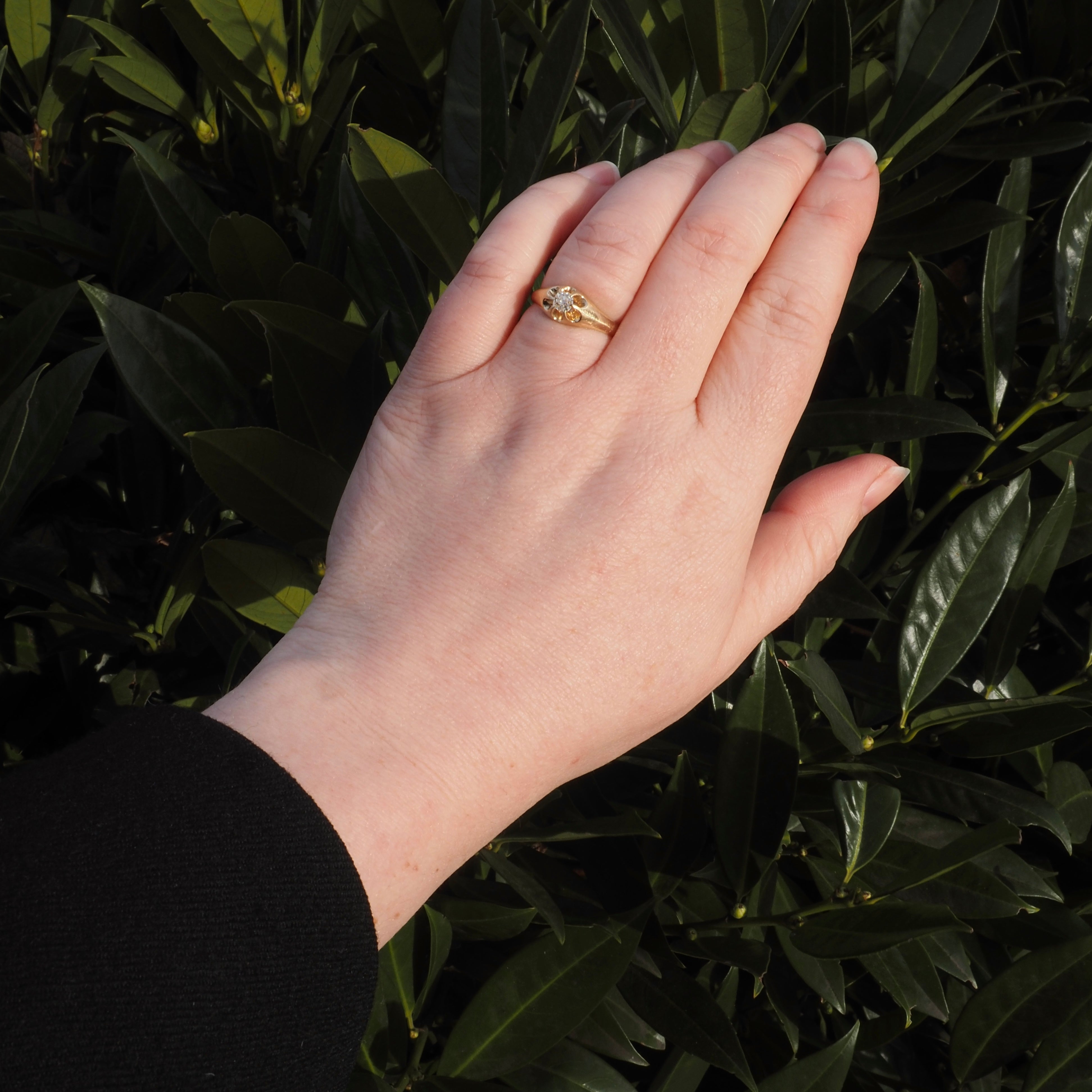 Antique Old Mine Cut Diamond Flush Set Belcher 14k Gold Engagement Ring