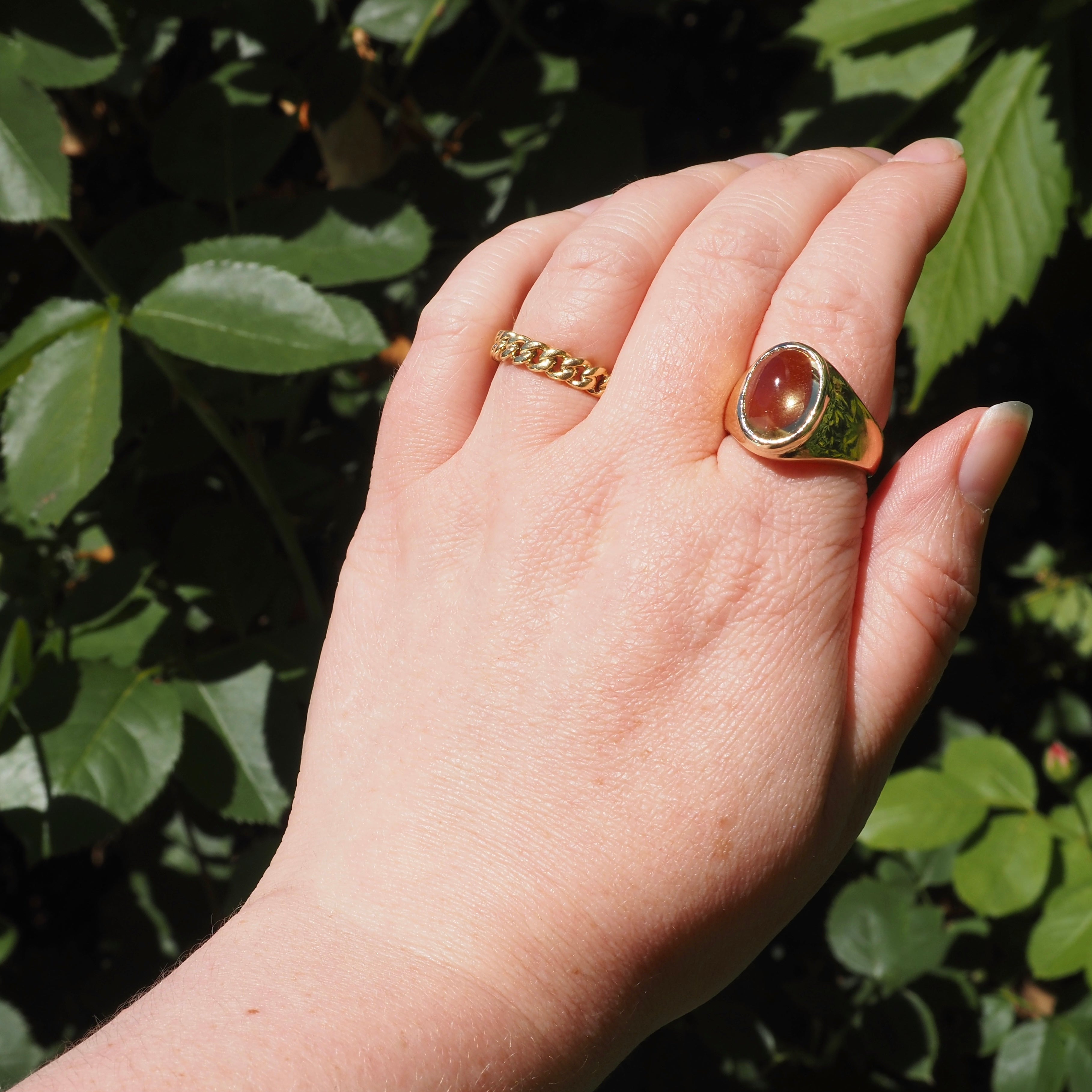 Vintage Honey Citrine Cabochon 14K Gold Dome Ring