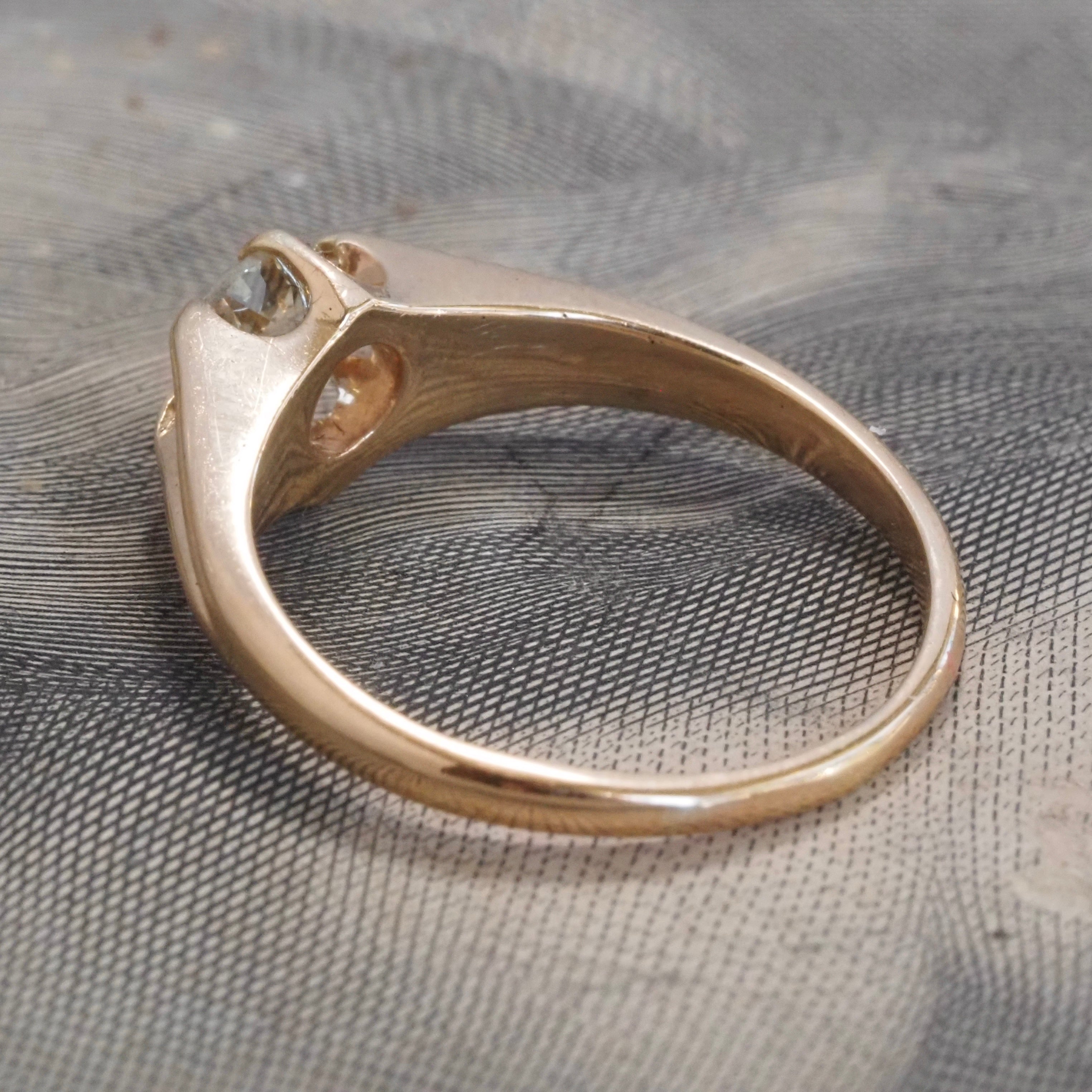 Antique Belcher Set Old Mine Cut Diamond 14k Gold Solitaire Engagement Ring