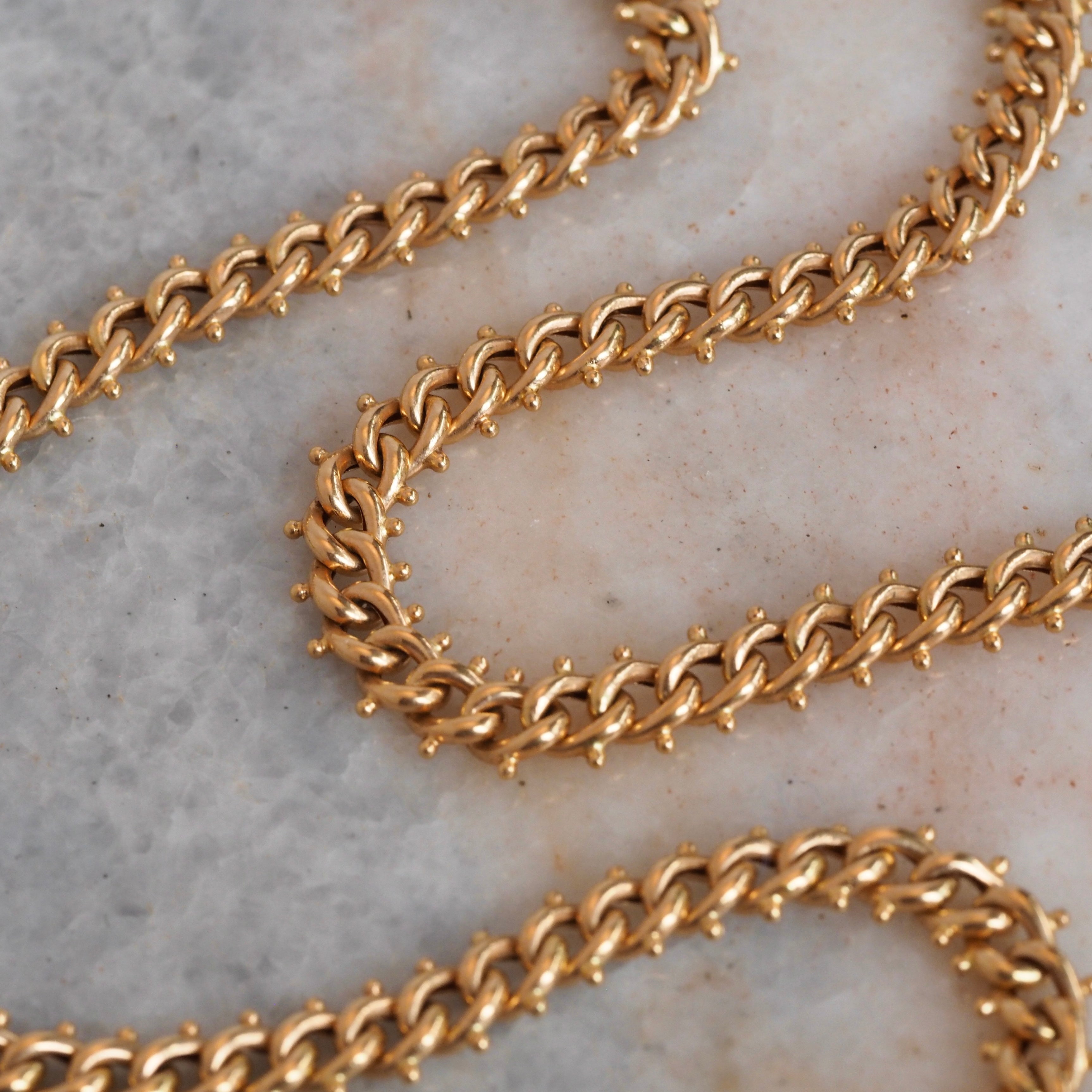 Vintage Portuguese 19K Gold Quilópode Beaded Curb Link Chain Necklace