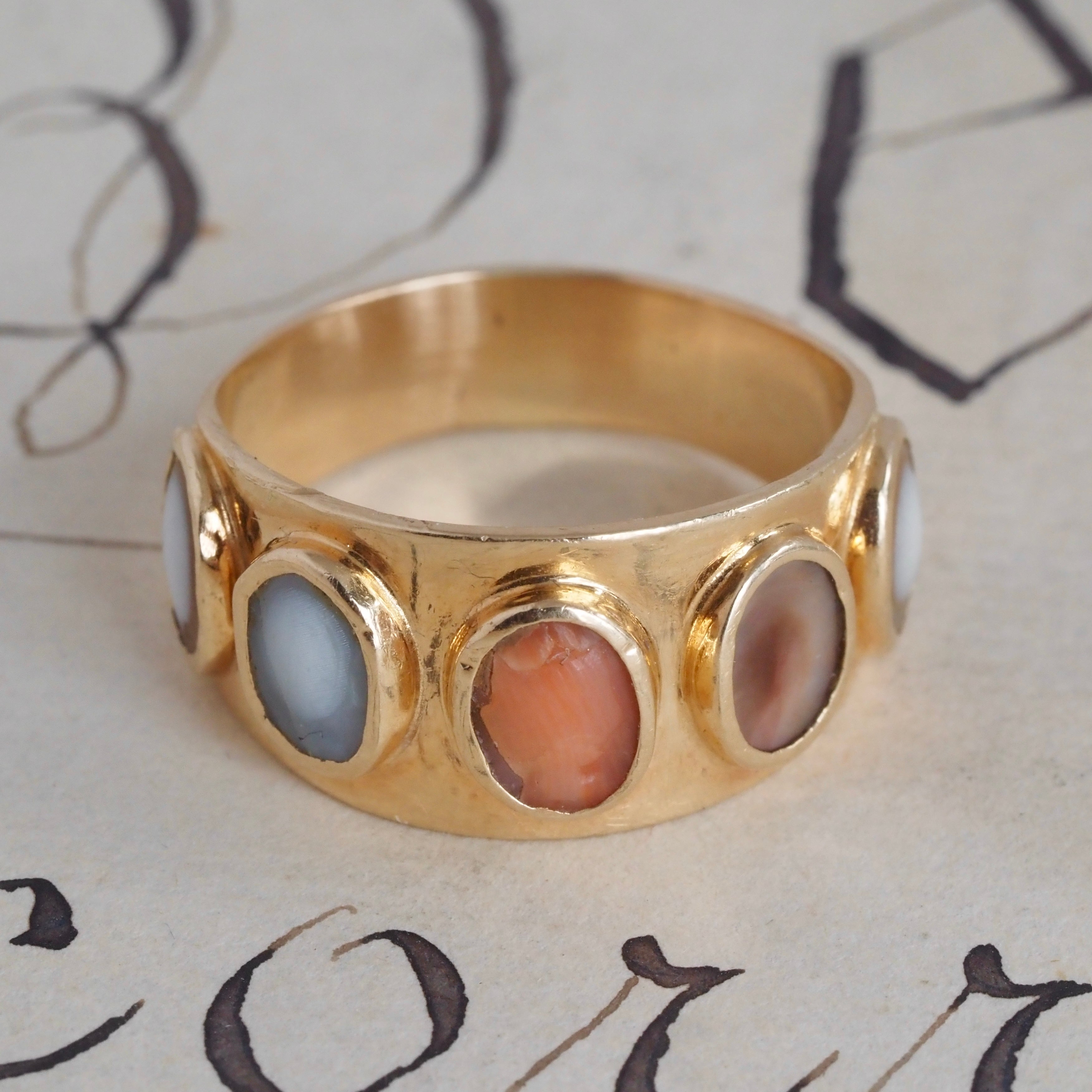 Antique Victorian Cameo 14k Gold Wide Band