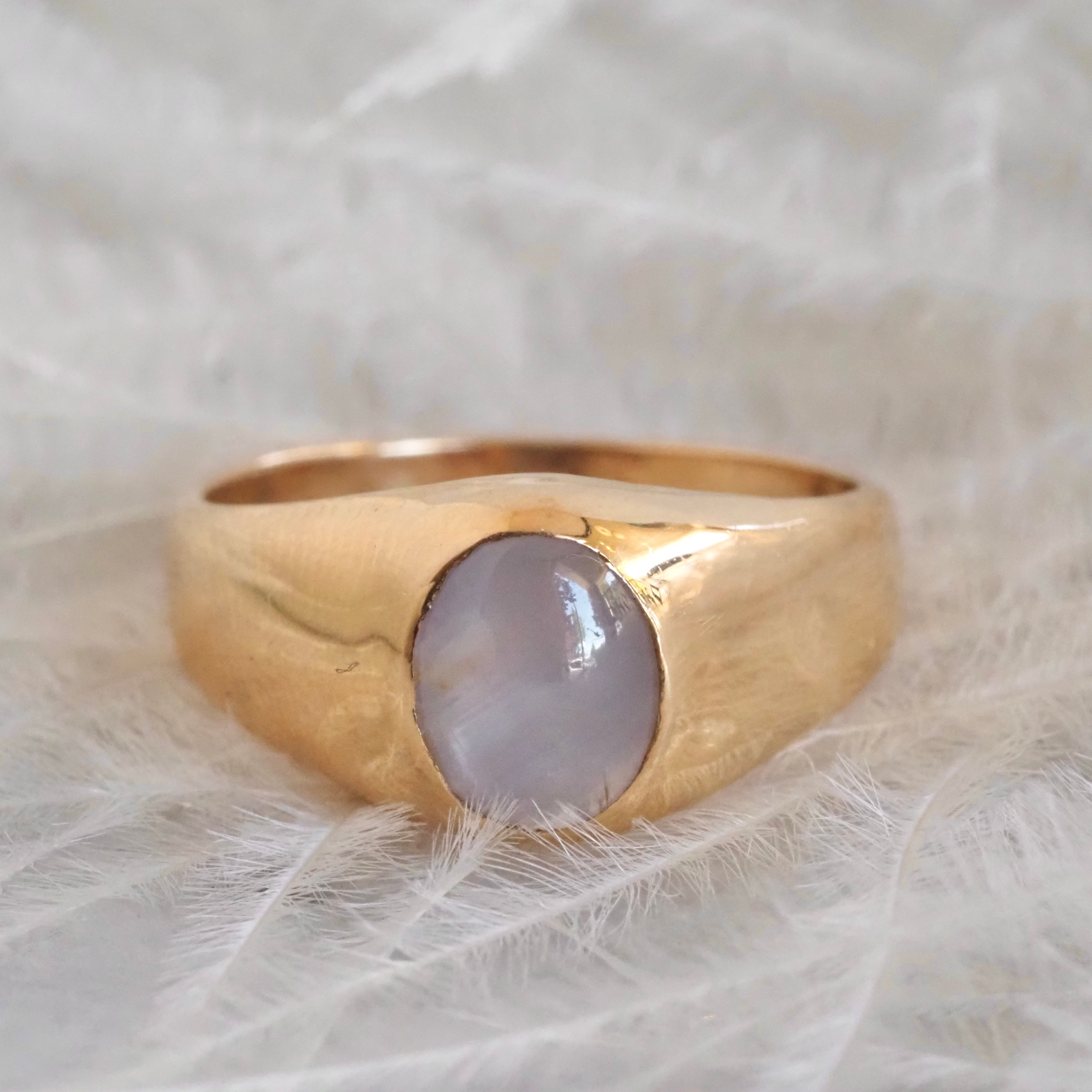 Vintage Natural Star Sapphire 14k Gold Flush Set Signet Ring