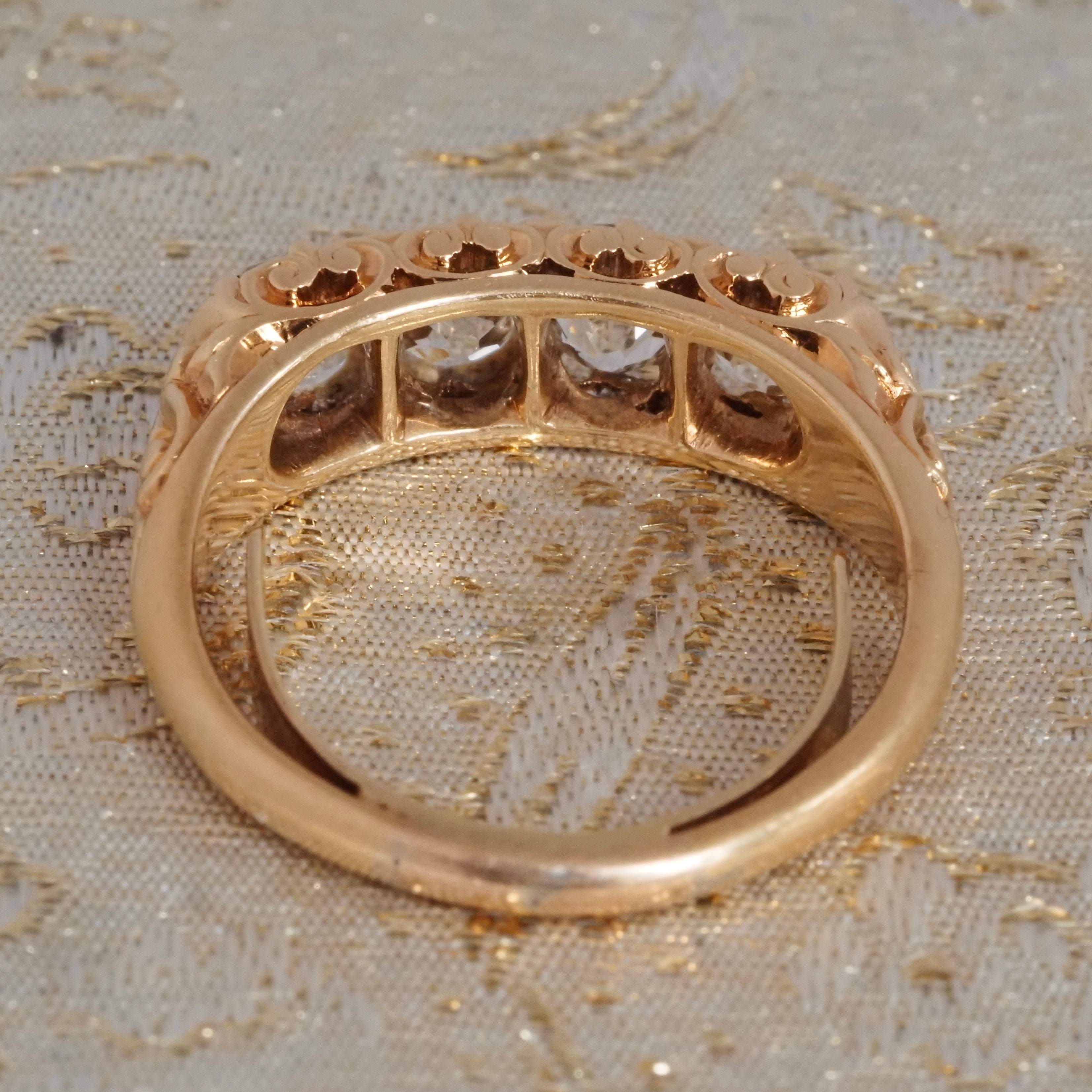 Antique Old Mine Cut Diamond 18k Gold Half Hoop Engagement Ring