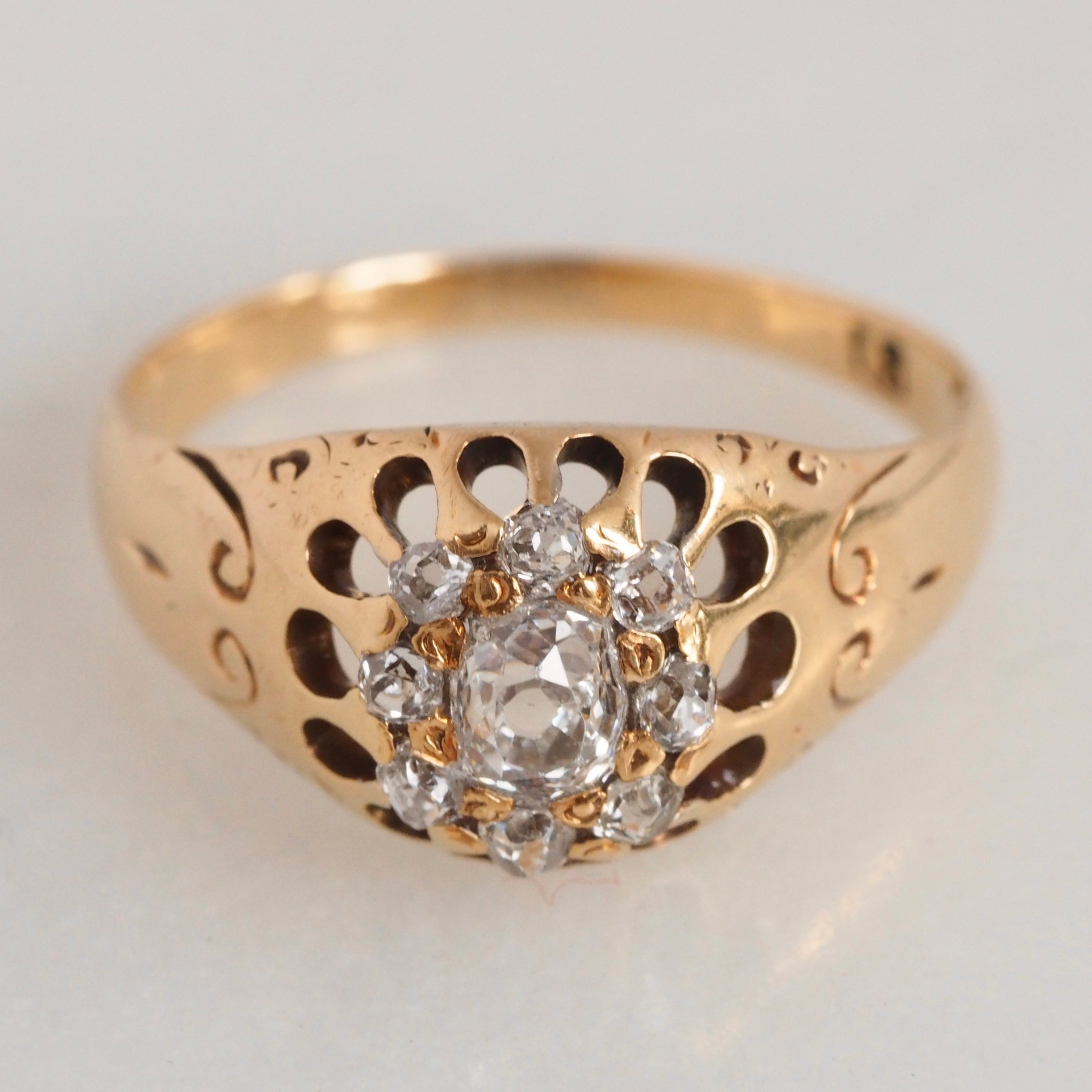 Antique Victorian 18k Gold Old Mine Cut Diamond Cluster Ring